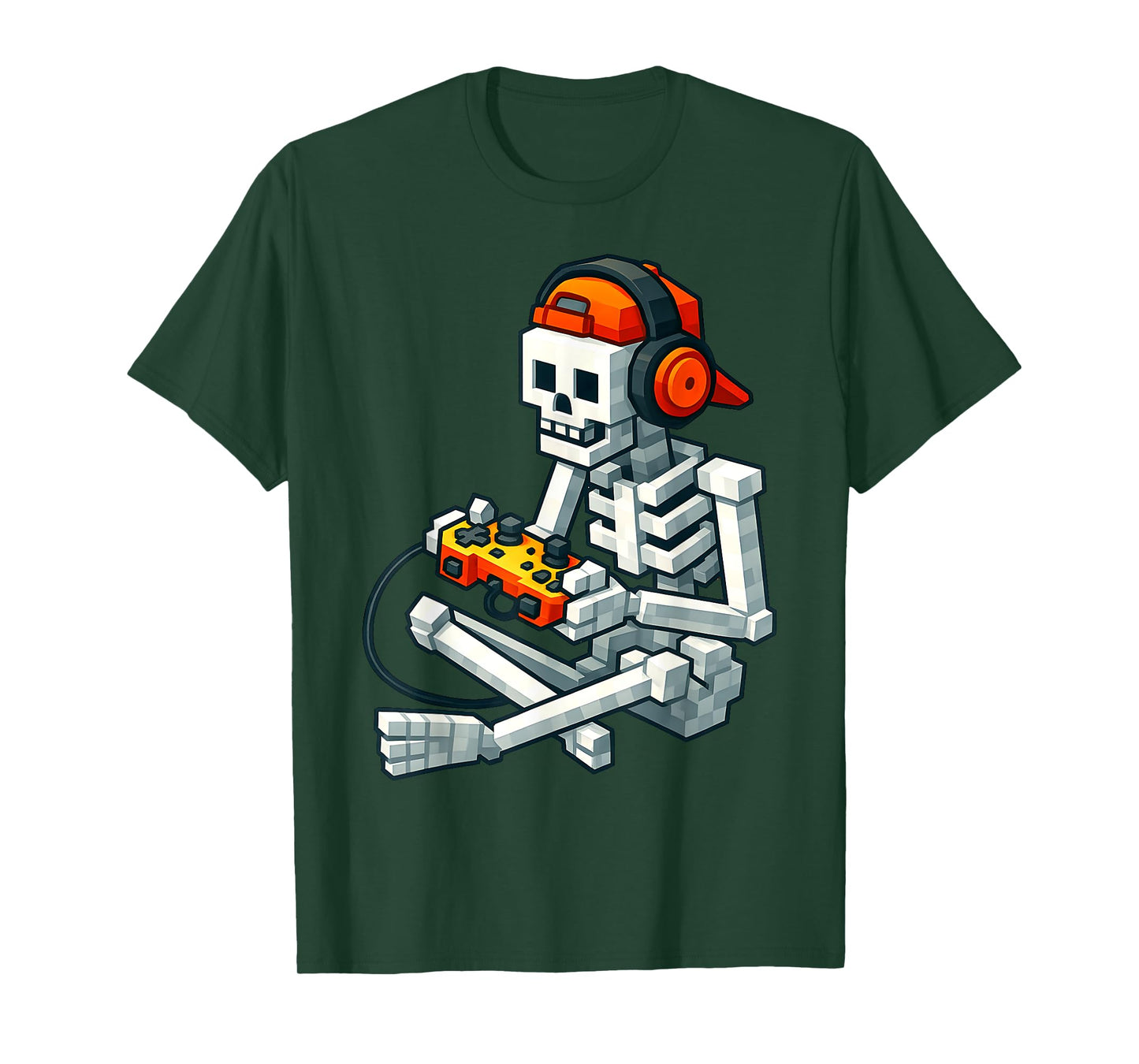 Halloween Skeleton Gamer Pixel Video Gaming Boys Men Kids T-Shirt