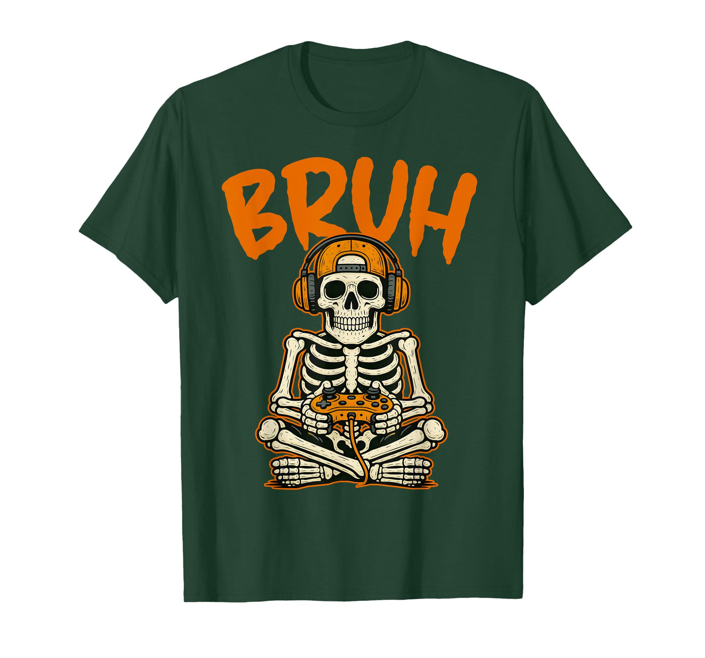 Bruh Skeleton Gamer Funny Halloween Video Gaming Boys Kids T-Shirt