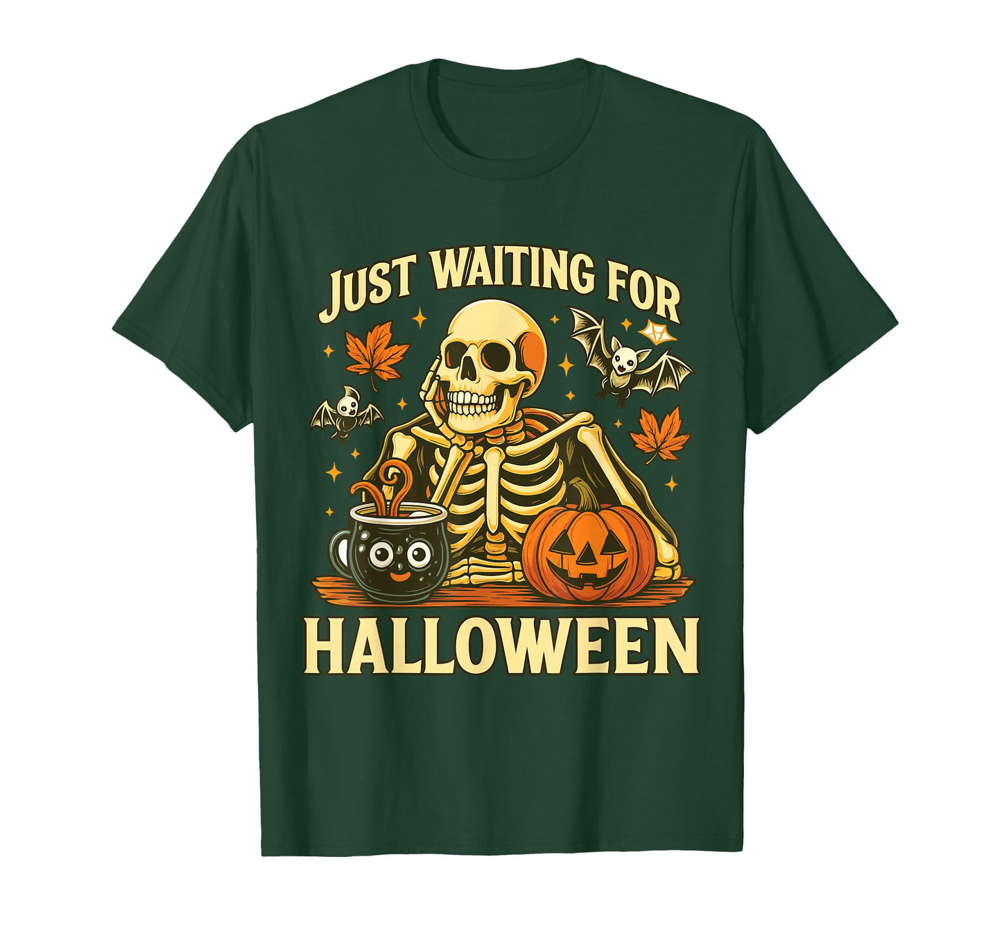 Just Waiting for Halloween Skeleton Pumpkin Shirt T-Shirt