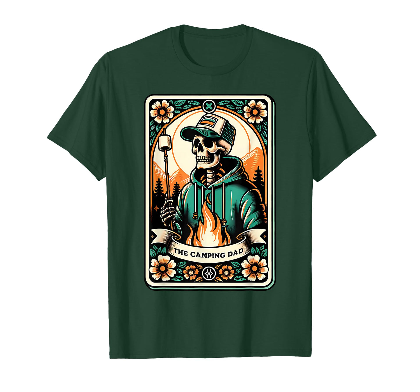 Skeleton Camping Dad Tarot Card Campfire Camper Halloween T-Shirt