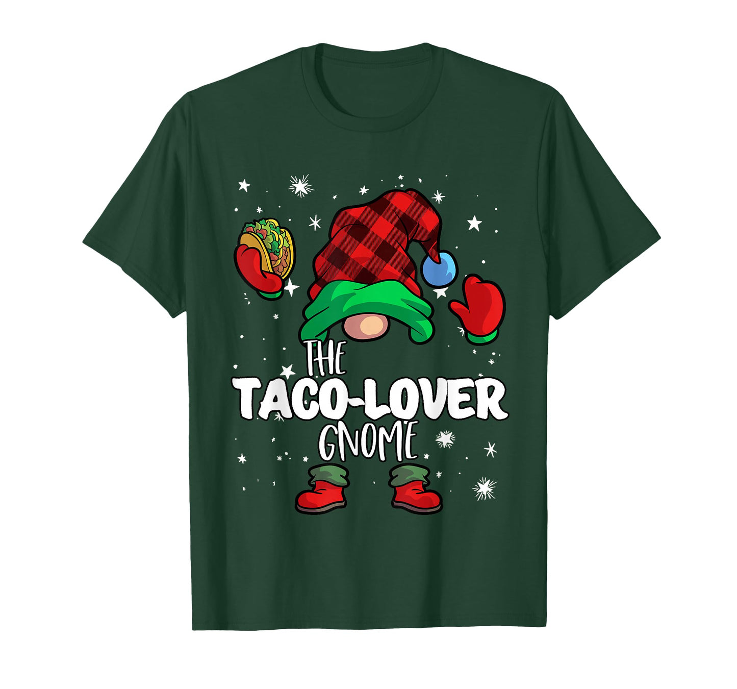 Taco Lover Gnome Red Buffalo Plaid Matching Family Christmas T-Shirt