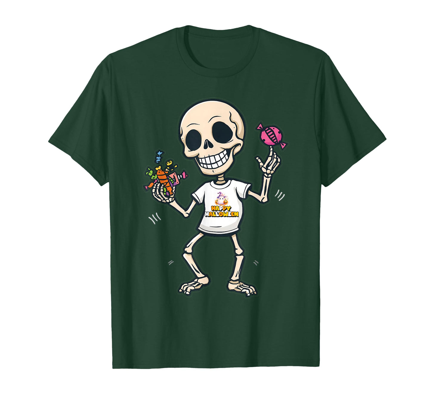 Happy Halloween Dancing Skeleton Candy Fun Cartoon T-Shirt