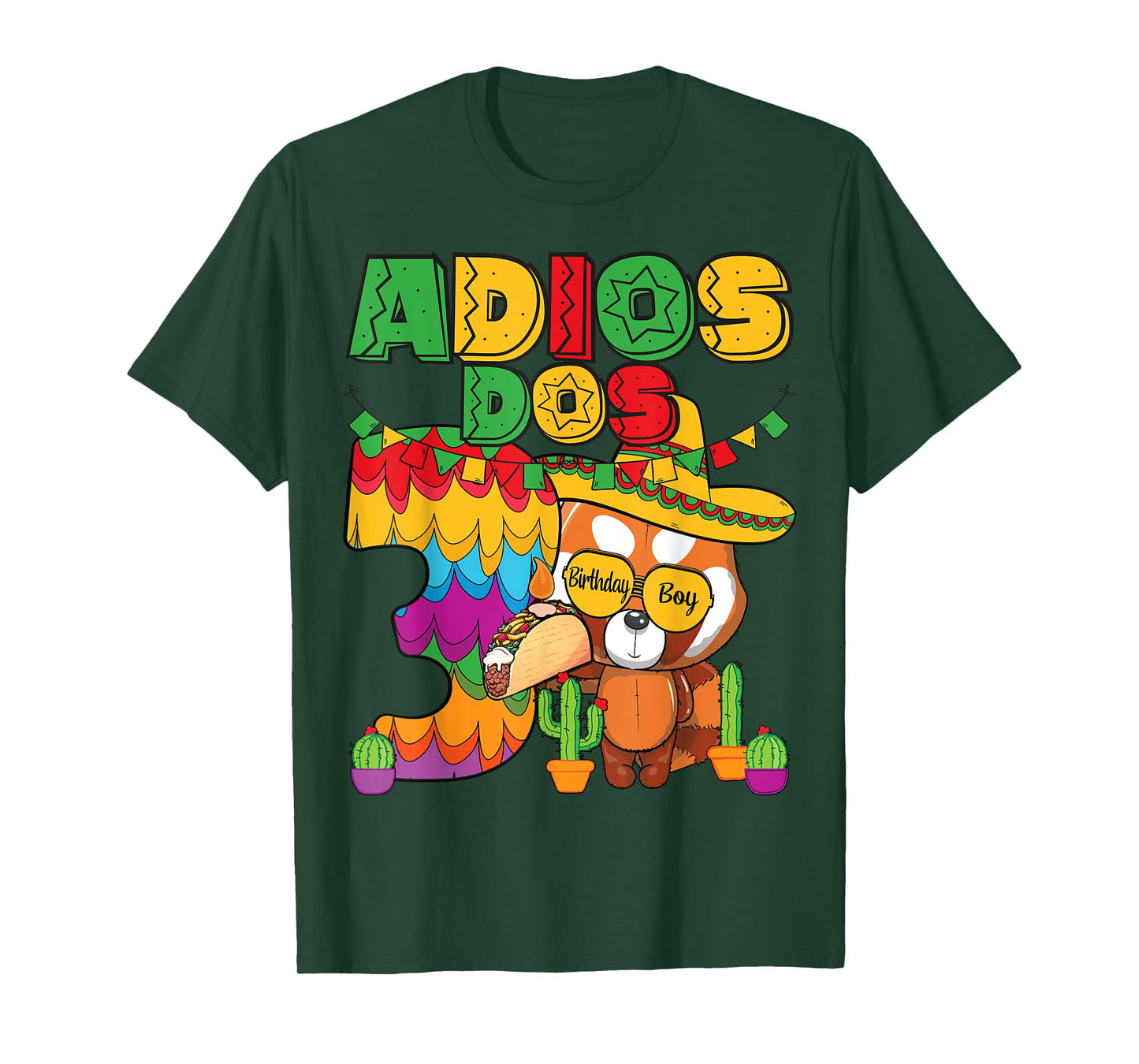 Adios Dos 3 Year Old Boys Birthday Mexican Fiesta Theme T-Shirt