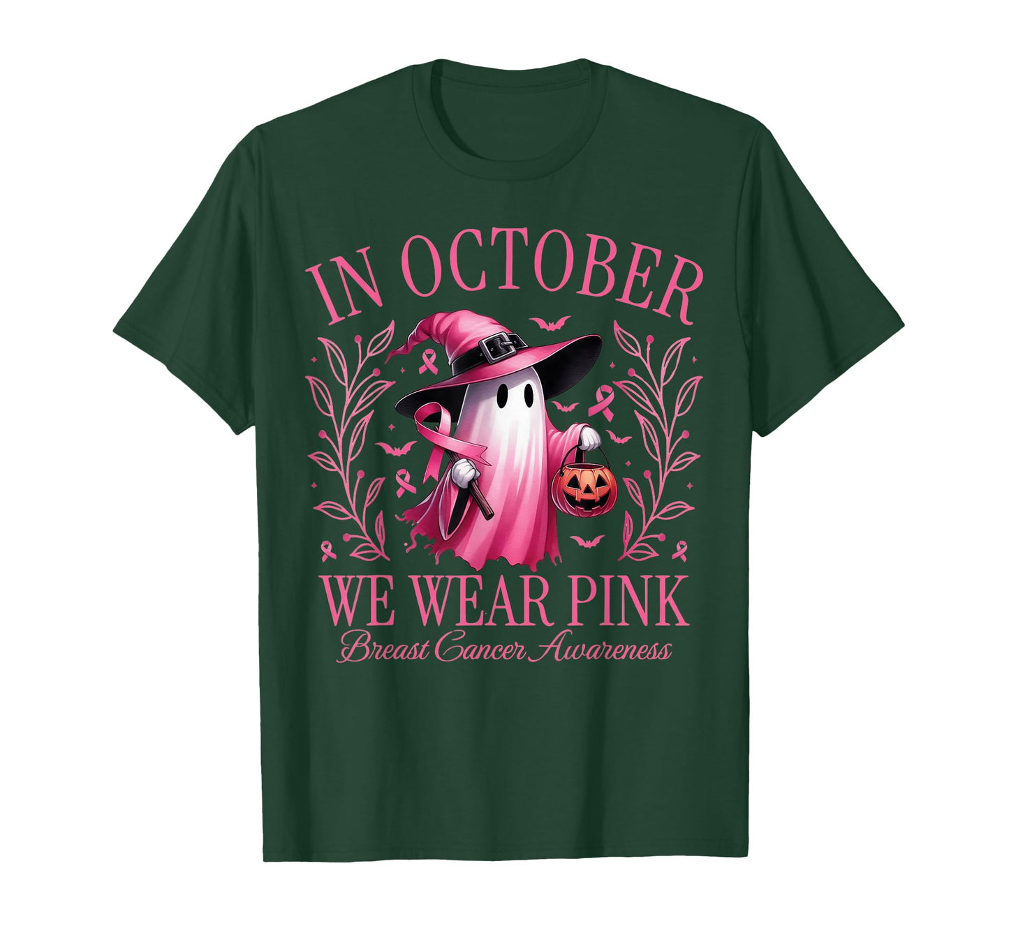 in October We Wear Pink Breast Cancer Awareness Halloween T-Shirt
