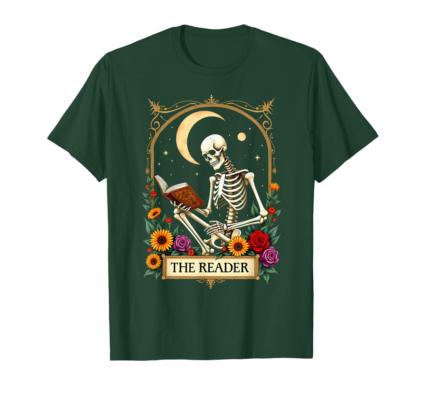 Tarot Card Skeleton Reading Book Librarian The Reader T-Shirt