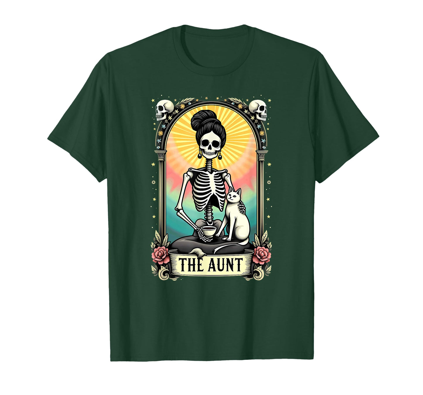 Gothic Tarot Card Aunt Skeleton Cat Mom Coffee T-Shirt