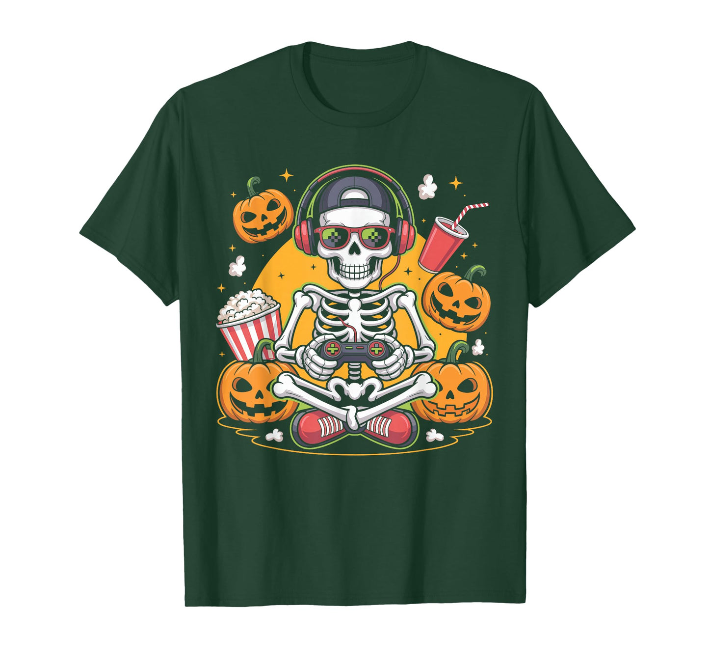Halloween Skeleton Gamer Video Funny Popcorn Halloween T-Shirt