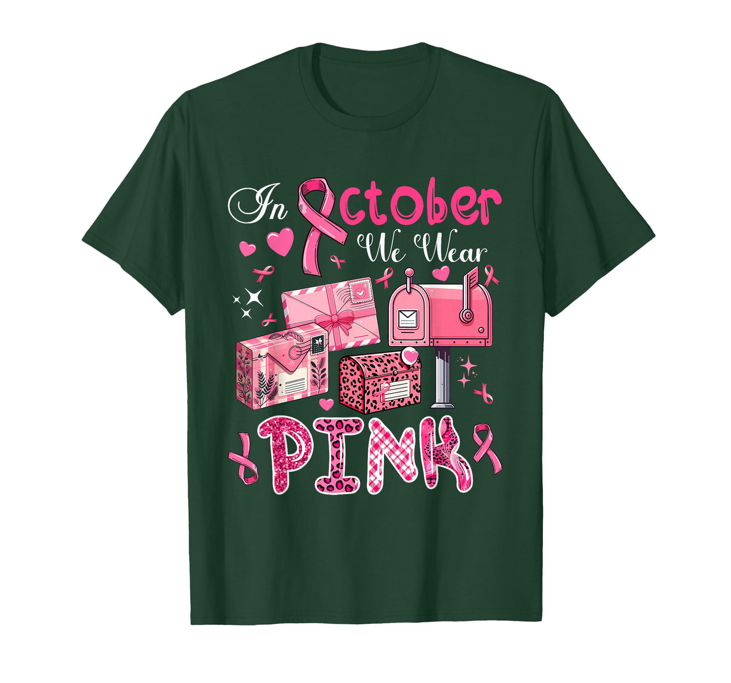 October We Wear Pink Breast Cancer Awareness Postal Worker T-Shirt