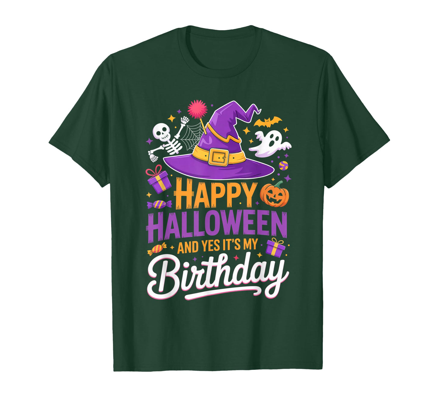 Happy Halloween and Yes It’s My Birthday Witch hat Spooky T-Shirt