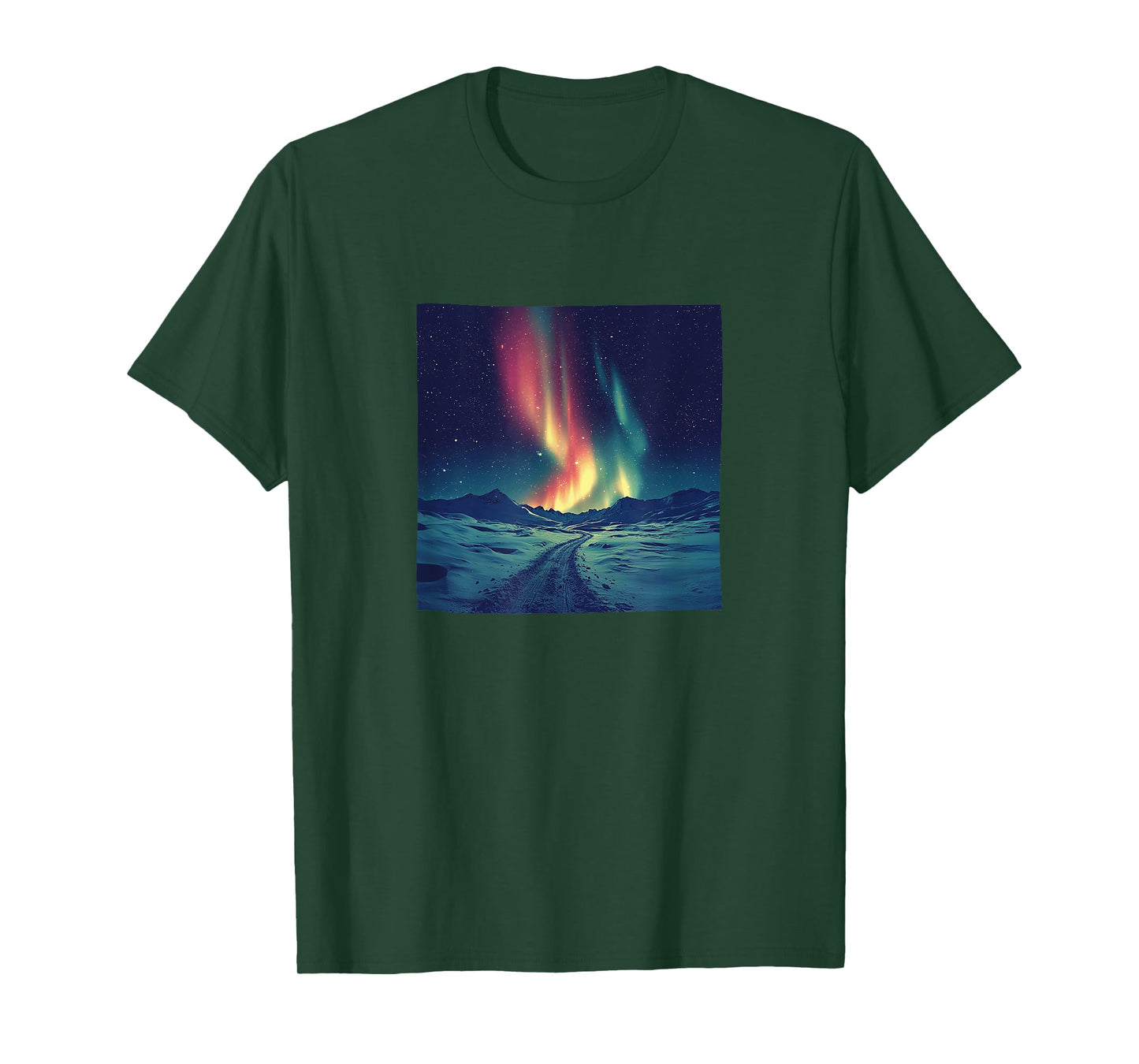 Northern Lights Over Snow Vintage Landscape Graphic T-Shirt