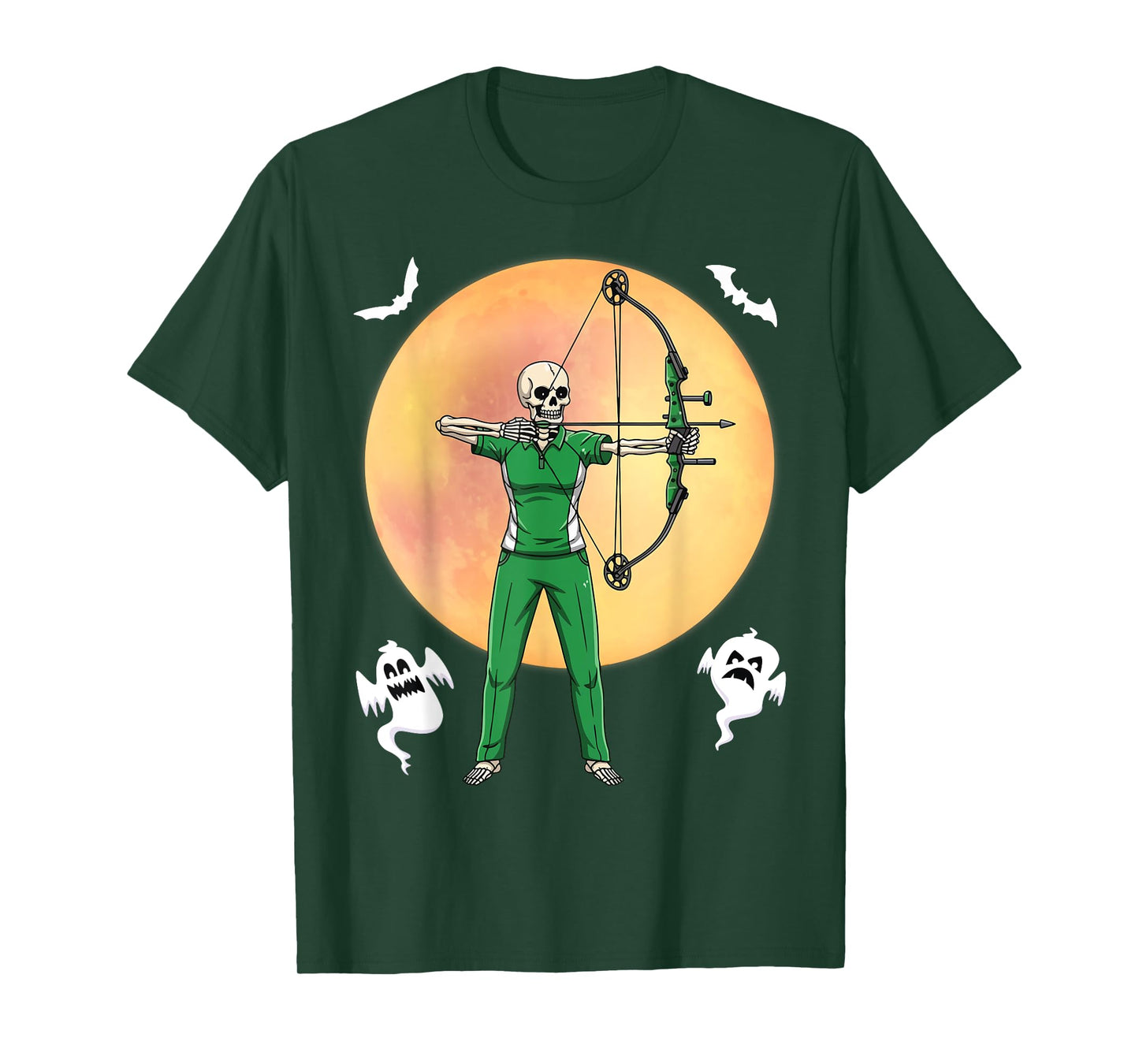 Skeleton Archer Halloween Bow Hunter Full Moon Spooky Style T-Shirt