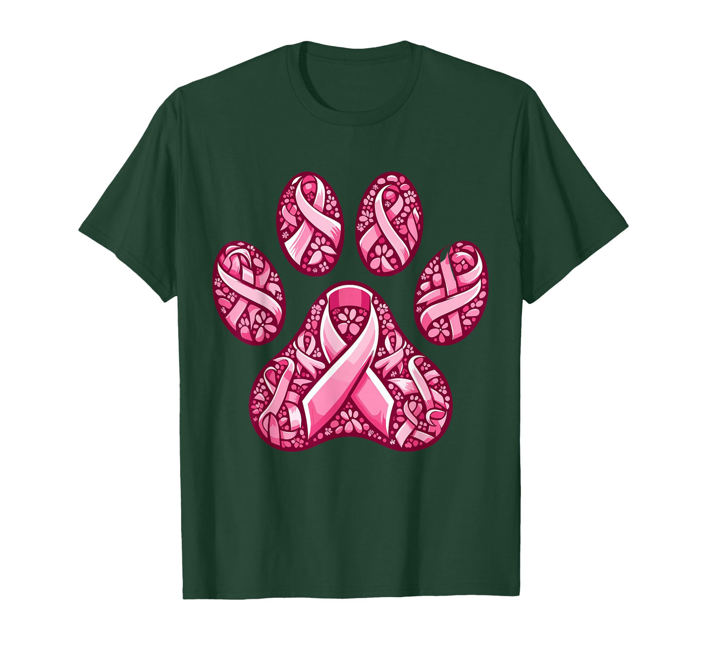 Pink Ribbon Dog Paw Print Breast Cancer Awareness Puppy Love T-Shirt