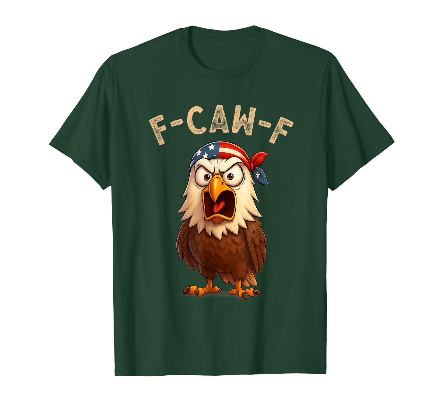 F-Caw-F Funny Bald Eagle FCAWF Humour US Flag Bandana Eagle T-Shirt