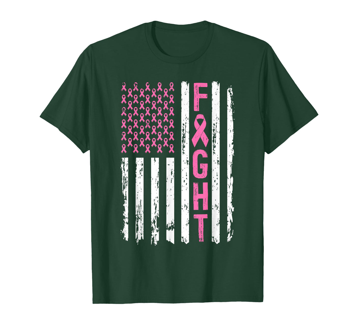 Fight Breast Survivor American Flag Breast Cancer Awarenes T-Shirt