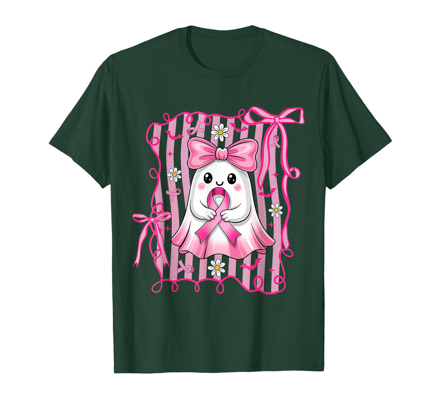 In October We Wear Pink Breast Cancer Halloween Ghost Ribbon T-Shirt