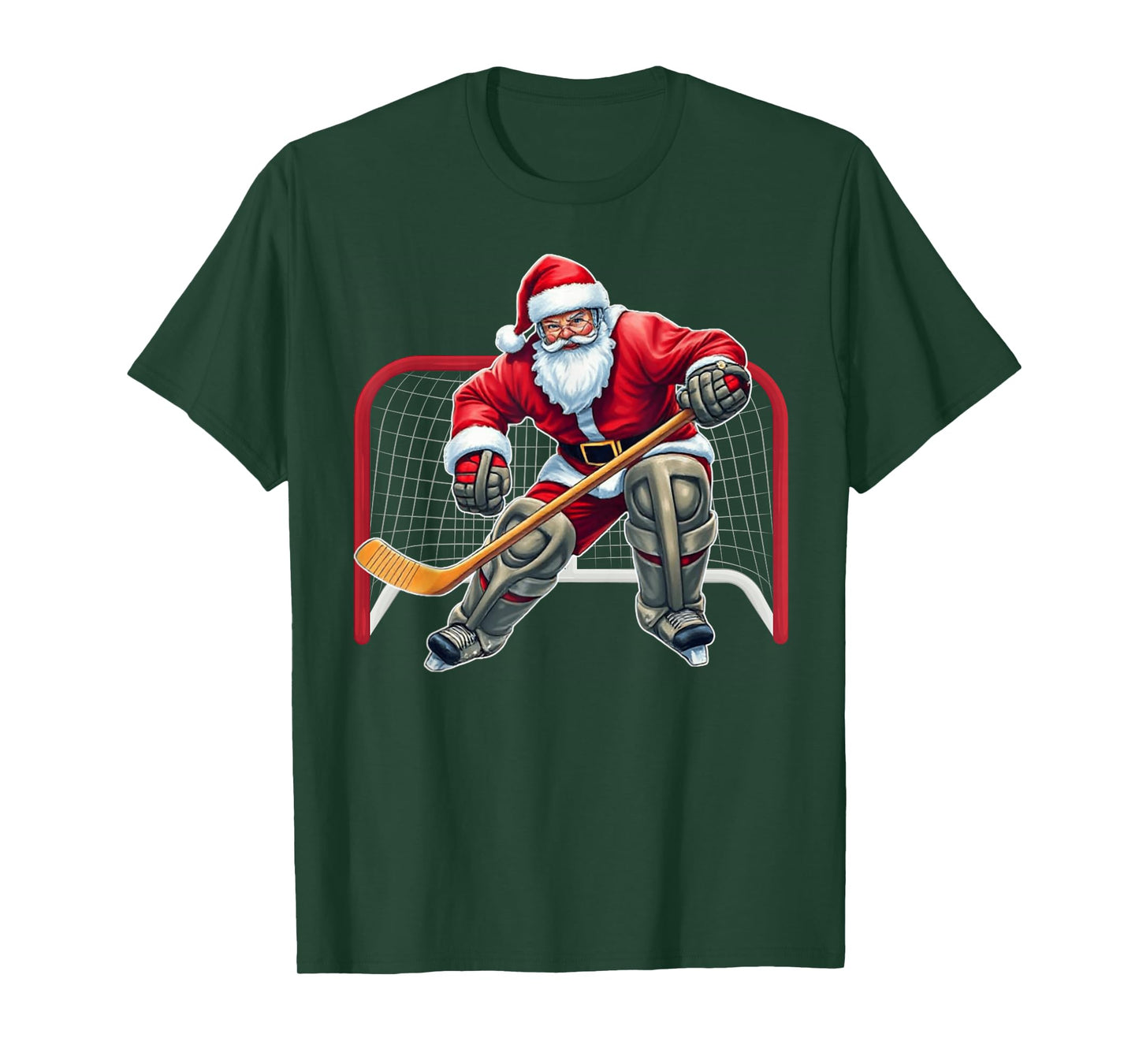 Santa Ice Hockey Goalie Christmas Xmas Costume Men Boys T-Shirt