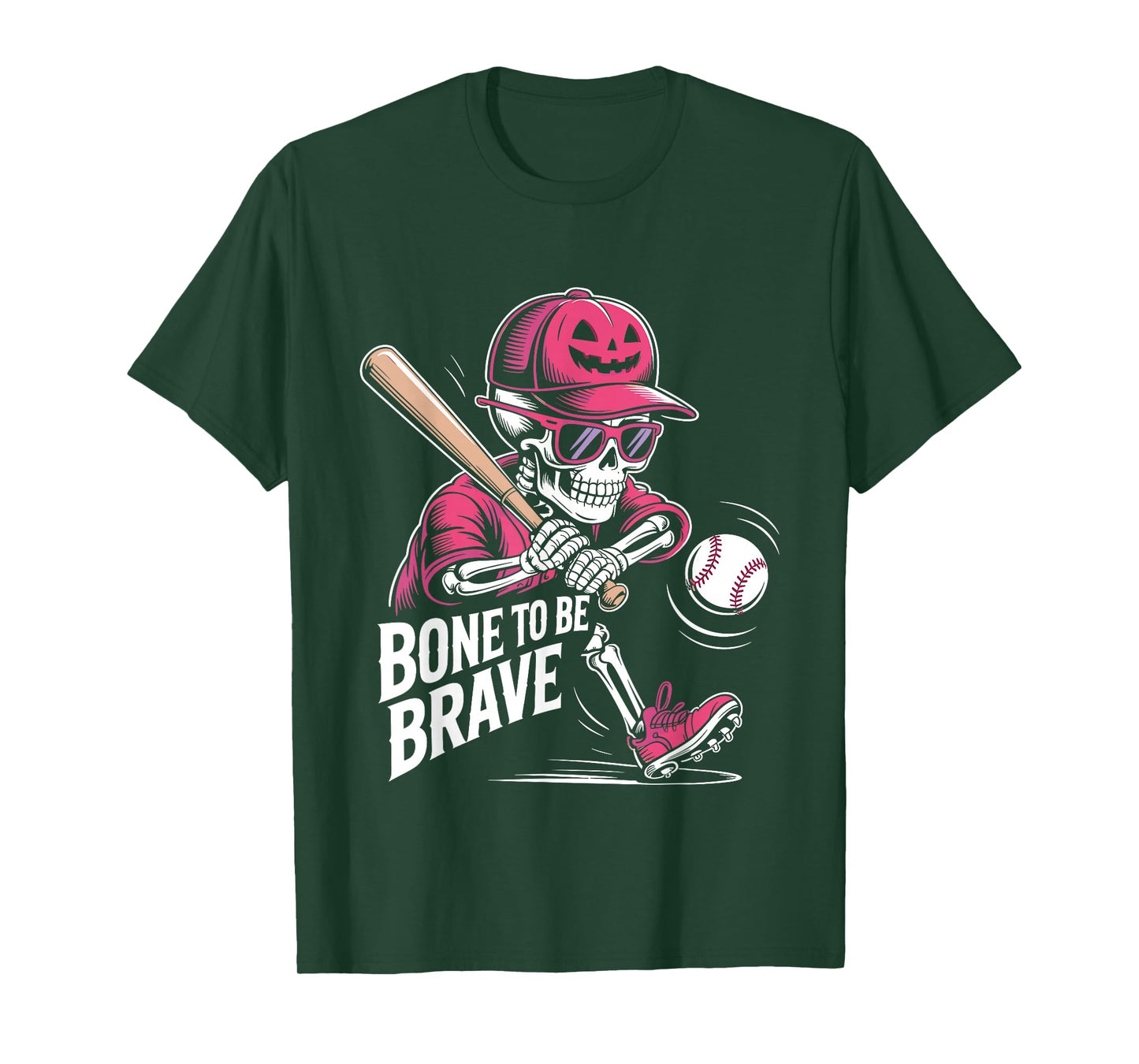 Baseball Skeleton Fighter Halloween Breast Cancer Awareness T-Shirt