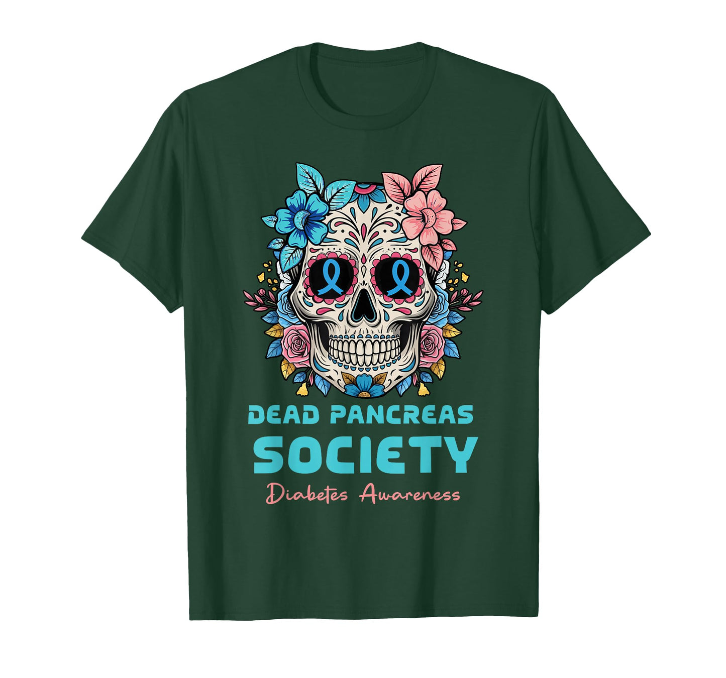 Dead Pancreas Society Floral Sugarskull Dia De Los Muertos T-Shirt