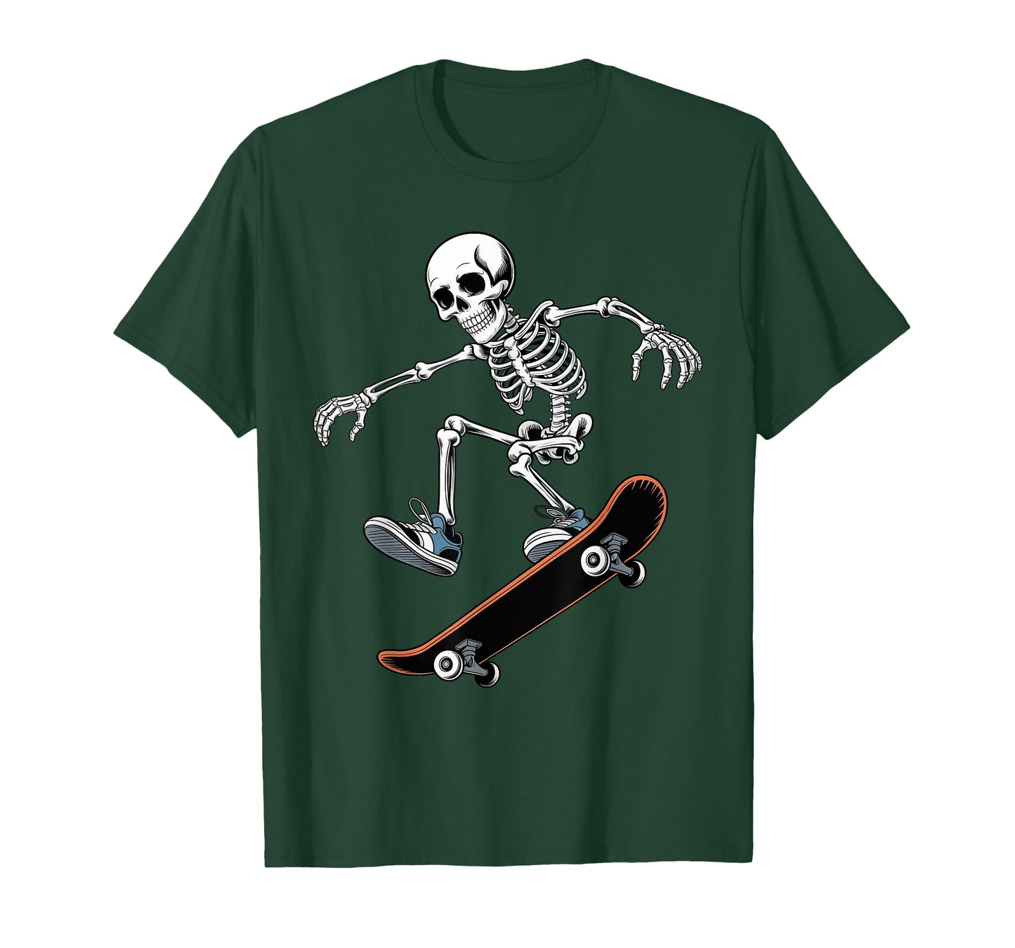 Halloween Creepy Skeleton Skateboarding Spooky Season Funny T-Shirt