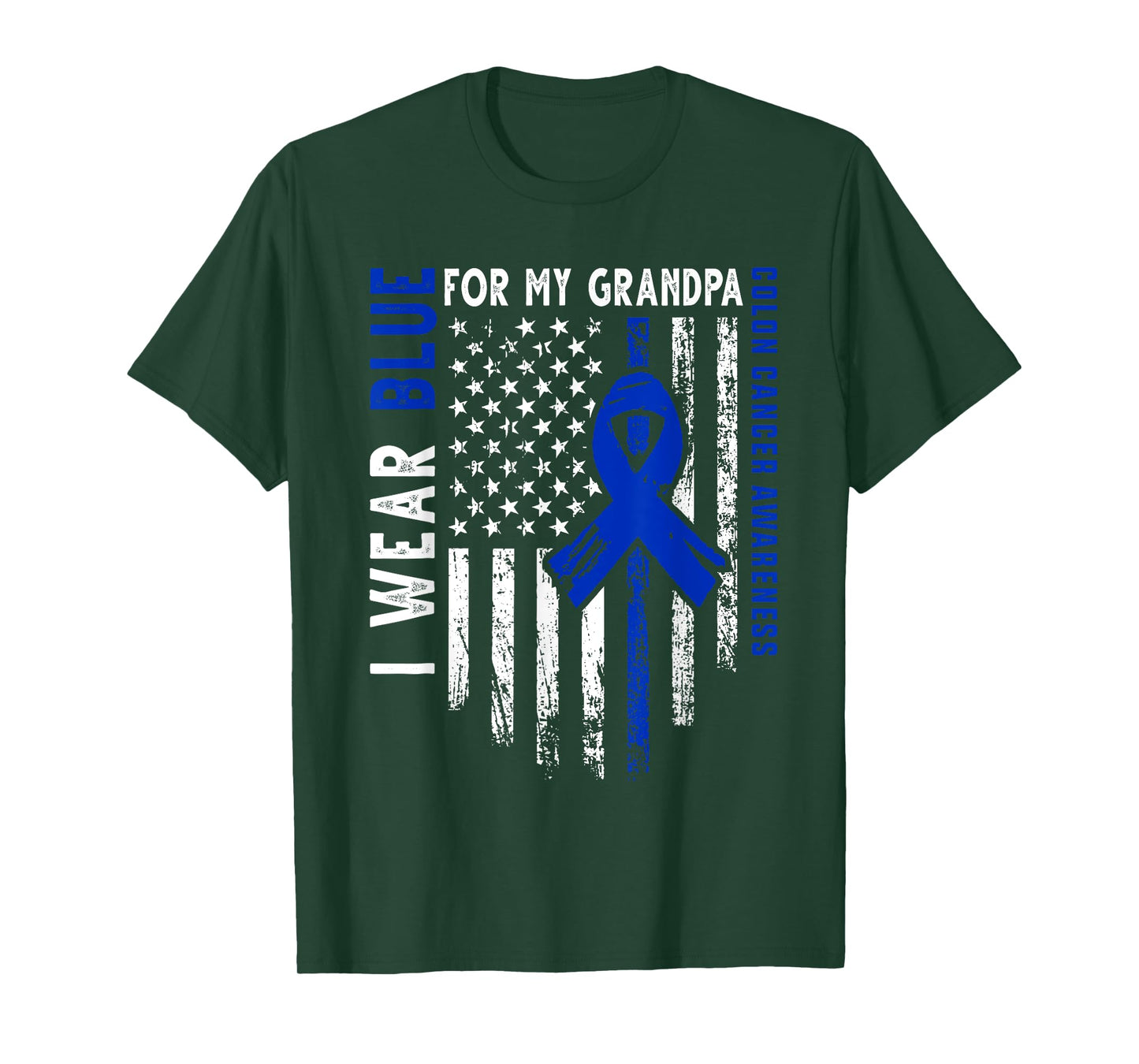 I wear Blue for my Grandpa Colon Cancer Awareness USA Flag T-Shirt