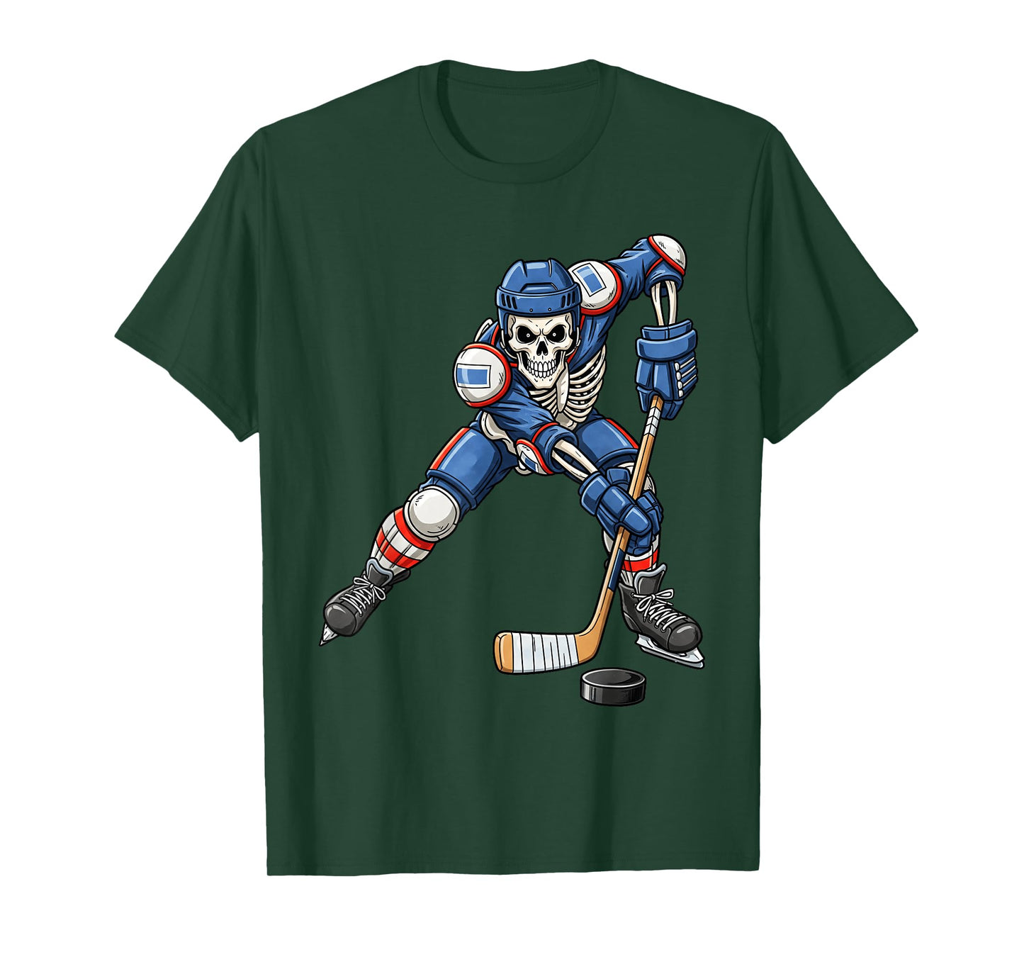 Funny Kids Skeleton Playing Hockey Halloween Trick or Treat T-Shirt