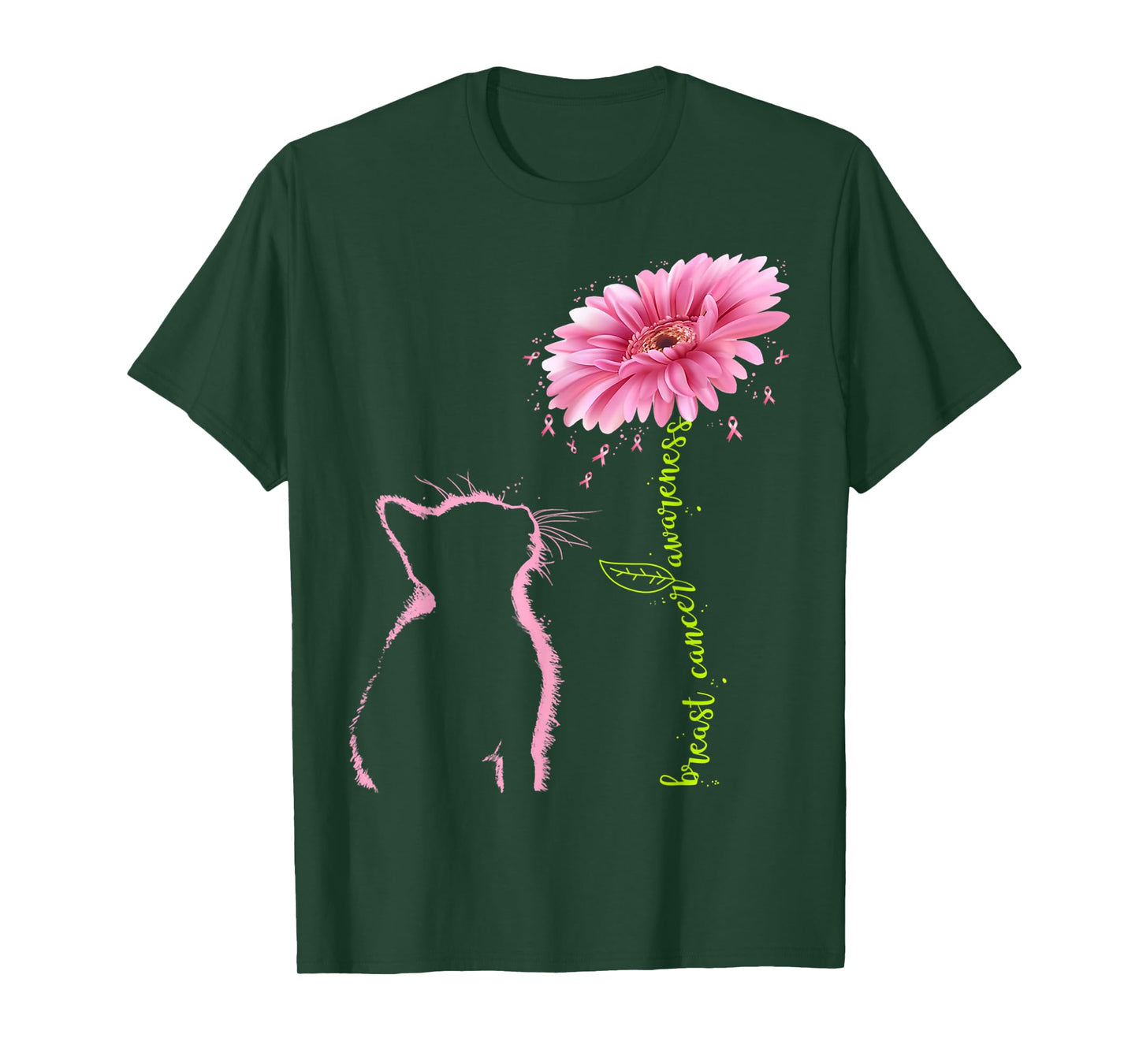 Breast Cancer Awareness Pink Ribbon Daisy Flower Cat Lovers T-Shirt