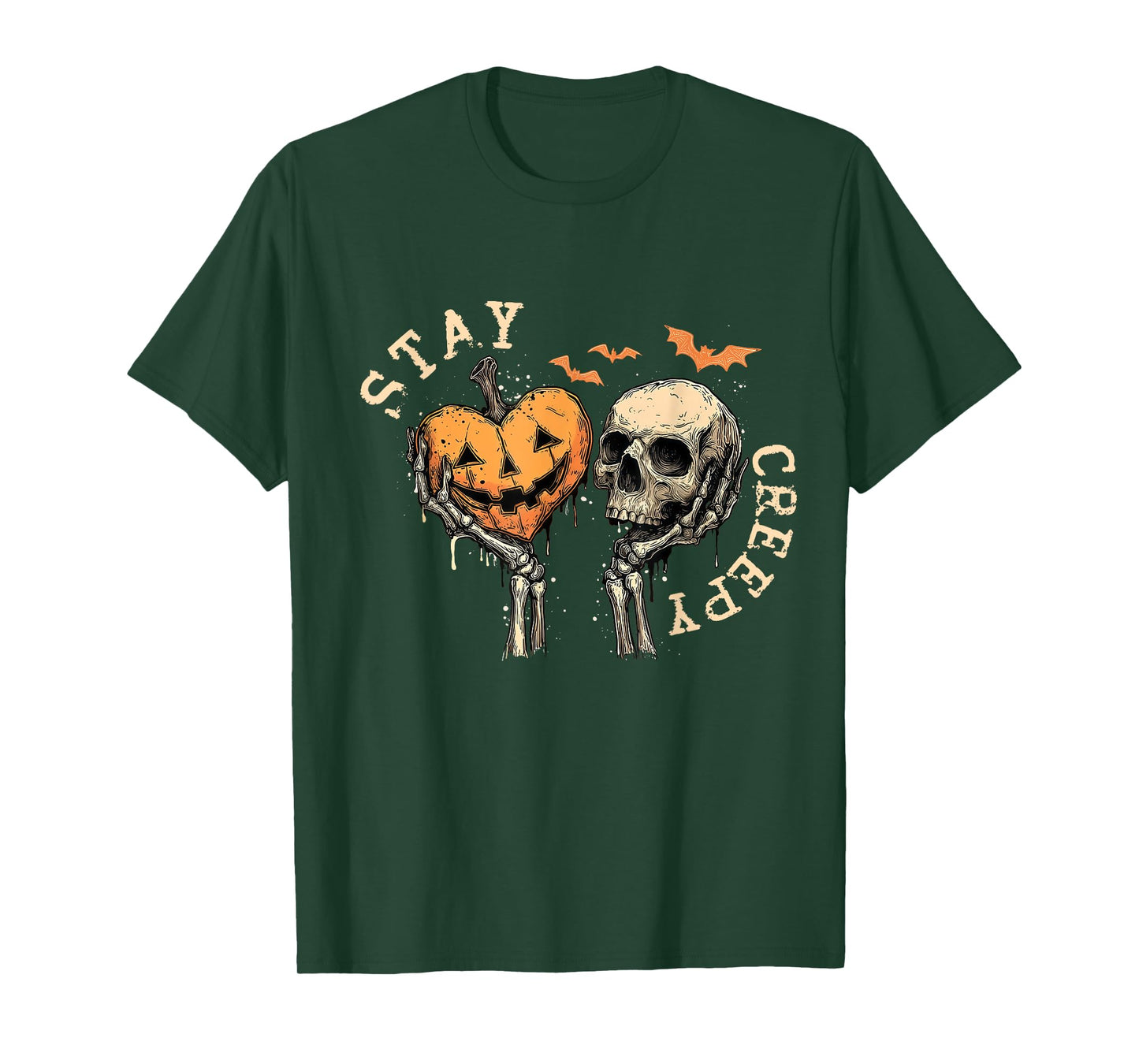 Stay Creepy Dripping Heart Skeleton Hand Skull Halloween T-Shirt