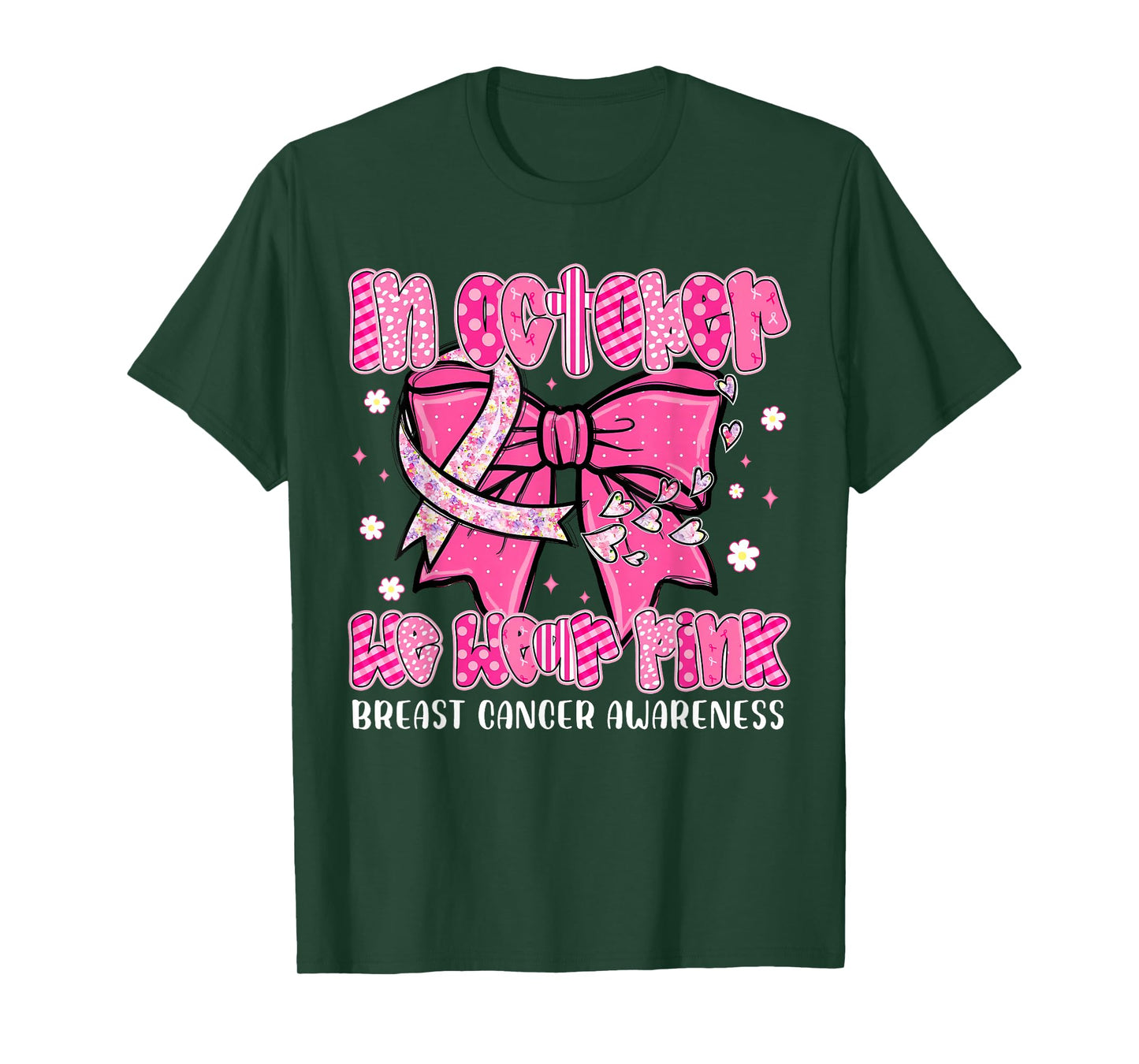 In October We Wear Pink Coquette Bow Breast Cancer Awareness T-Shirt