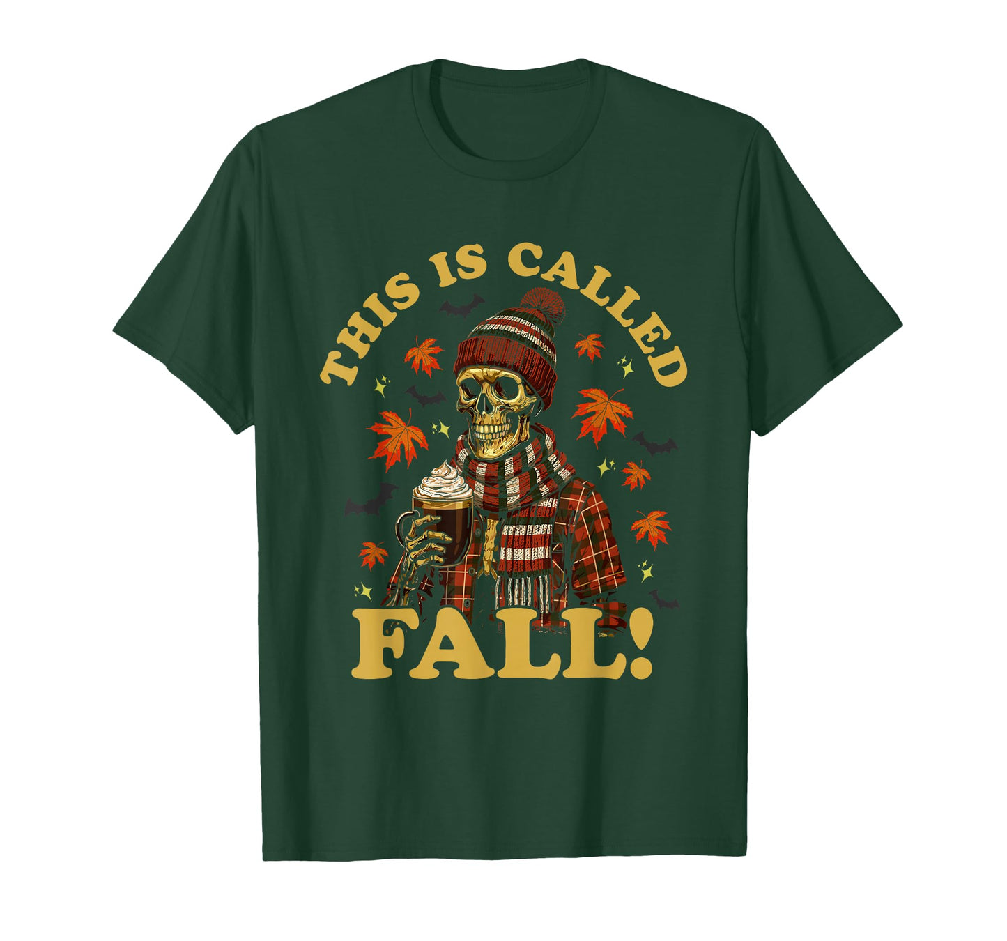 Skeleton Fall Vibes Funny Autumn Coffee Halloween - Leaves T-Shirt