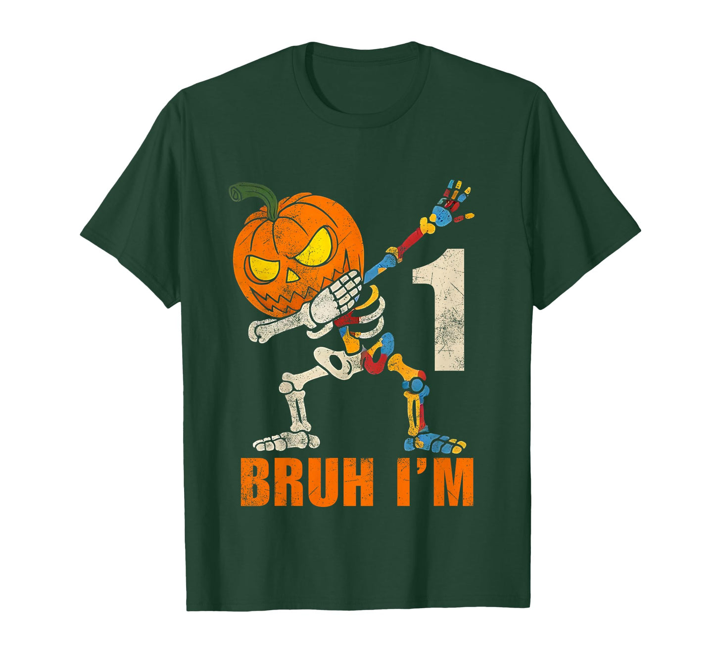 Kids Bruh I’m 1 Skeleton Autism Awareness Dabbing Halloween Boys T-Shirt
