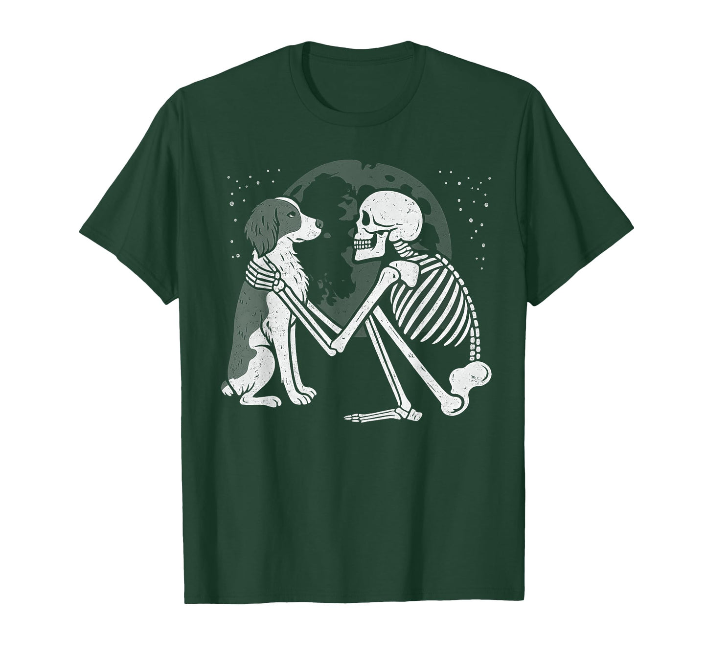 Brittany Spaniel Skeleton Moon Halloween Dog Lover T-Shirt