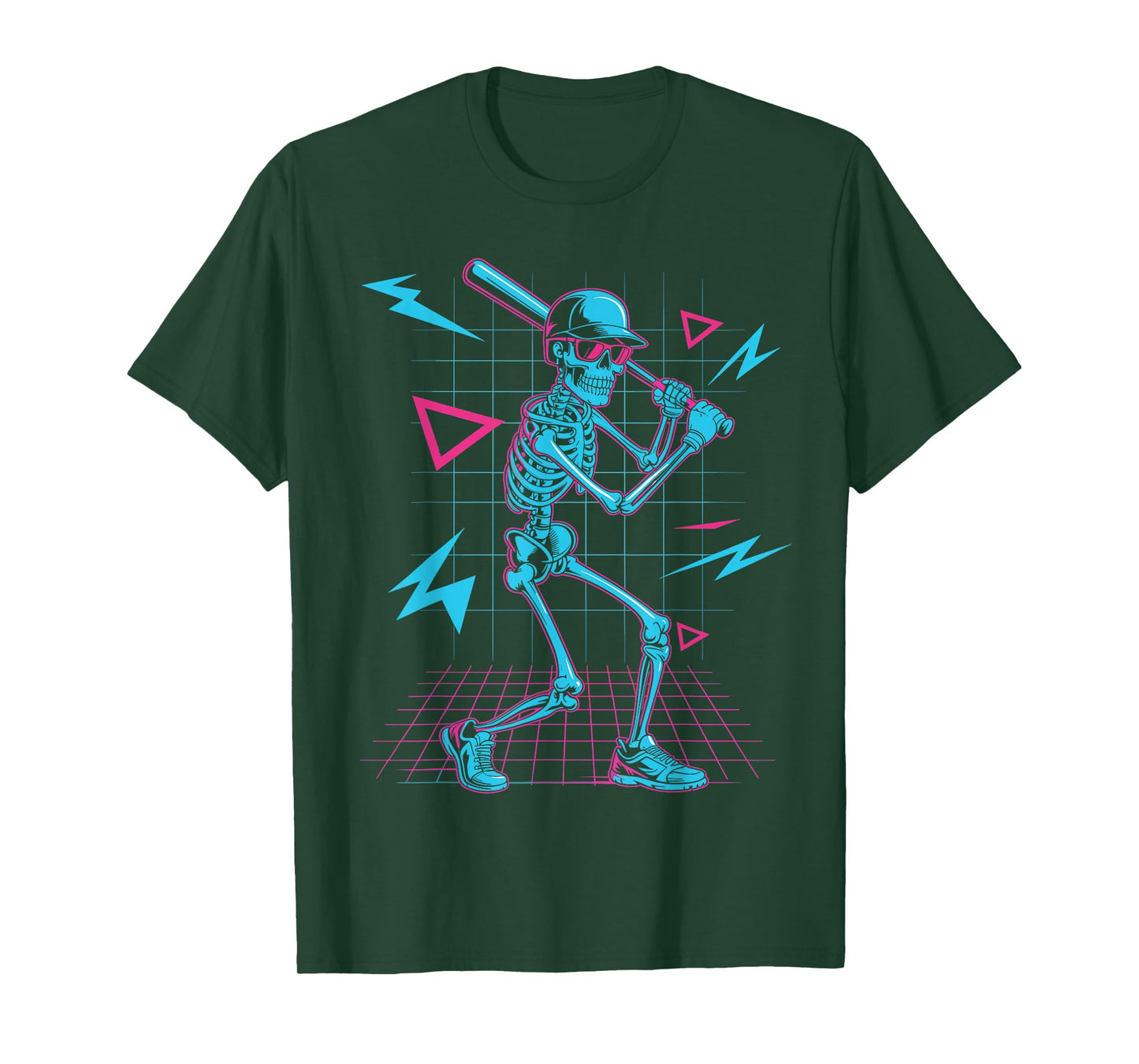 Retro 80s Skeleton Baseball Graphic Halloween Synthwave T-Shirt