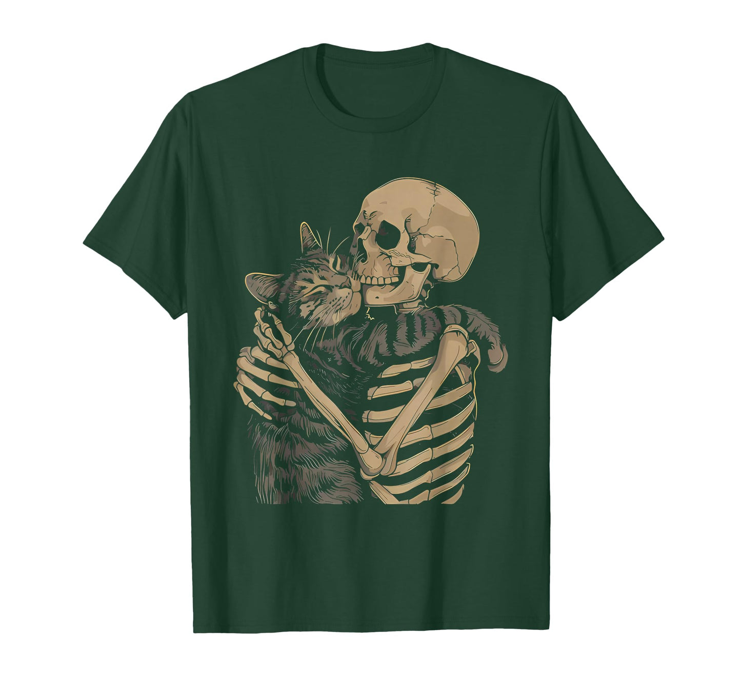 Skeleton Hugging Cat Gothic Cat Lover Spooky Halloween T-Shirt