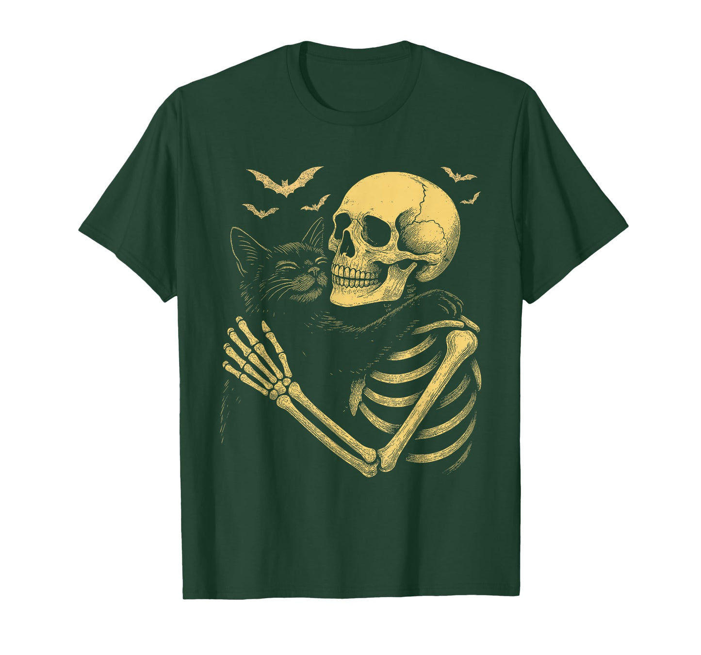 Skeleton Hugging Cat Gothic Halloween Cat Lover T-Shirt