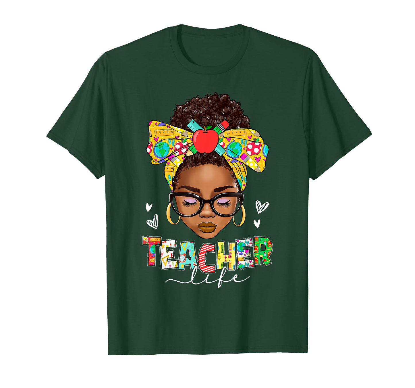 Teacher Life Messy Bun Afro African American Back To School T-Shirt