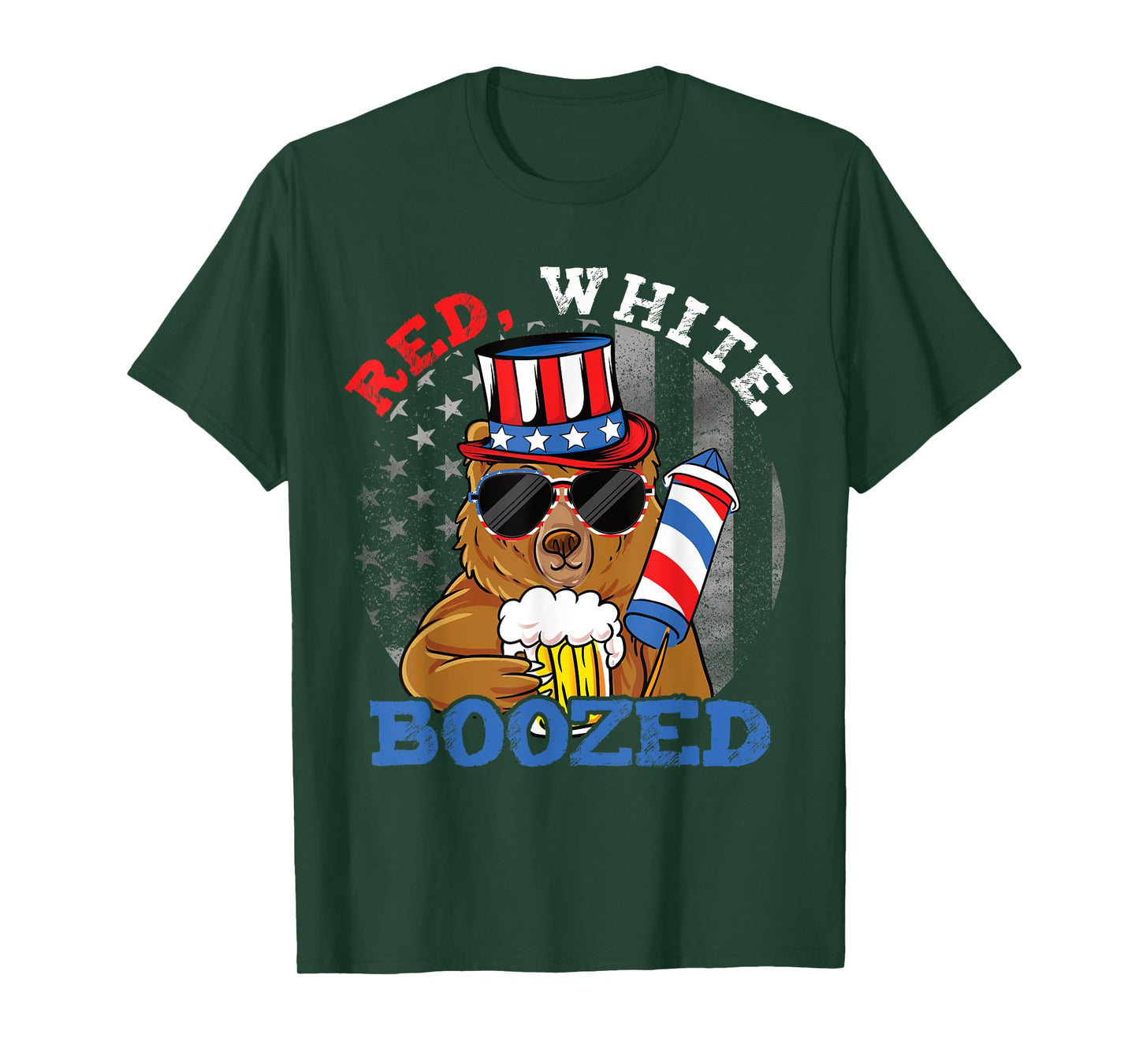 Red White Boozed Funny Bear Booze US 4th of July T-Shirt