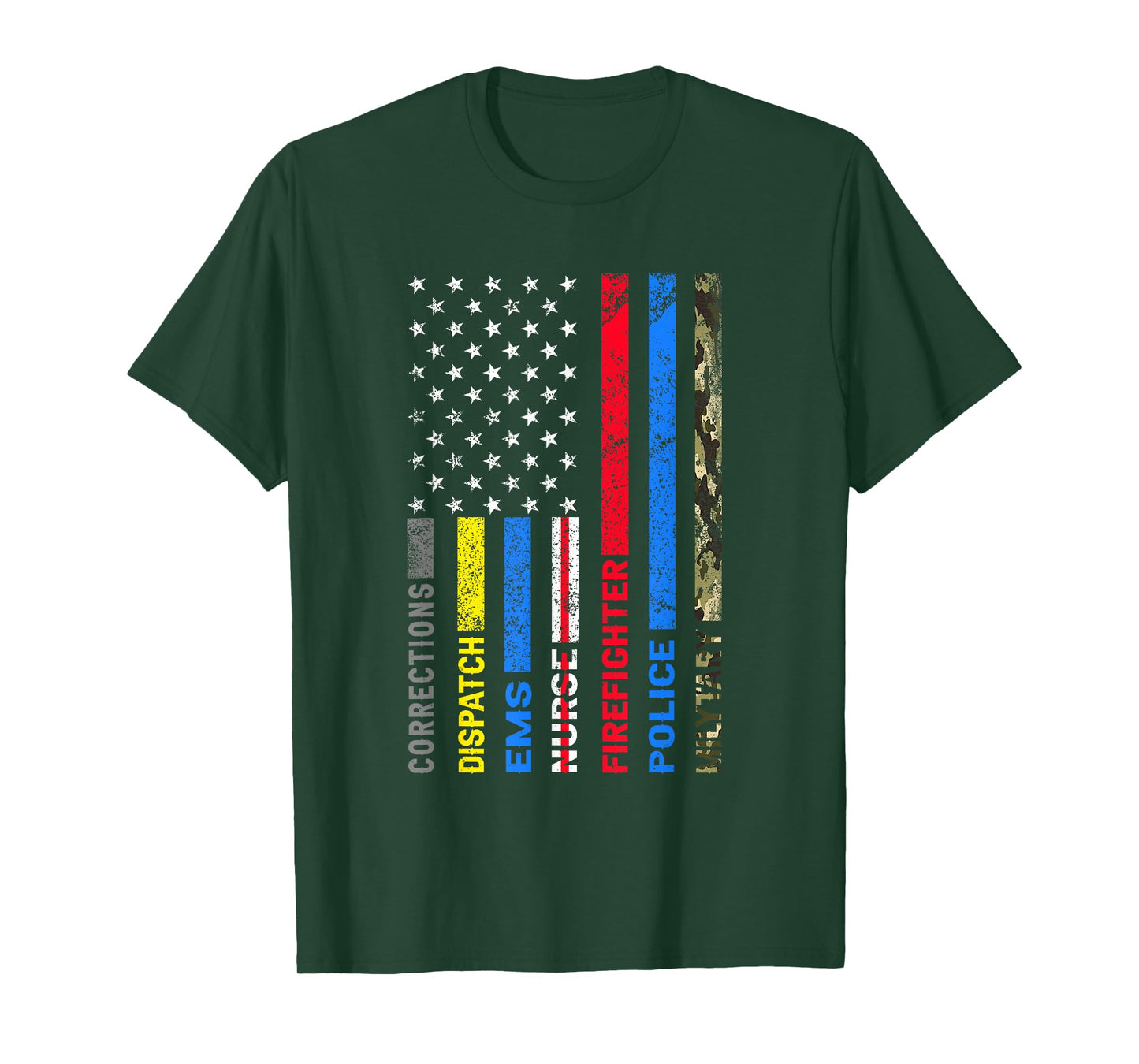 First Responders American Thin Line Police Fire EMS Nurse T-Shirt
