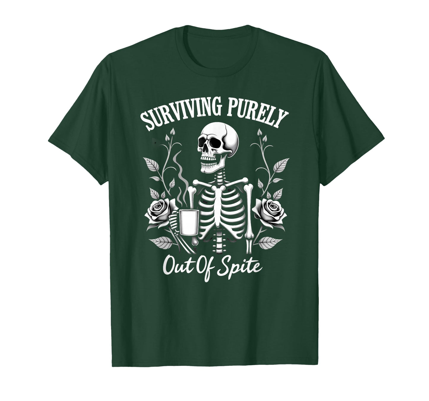 Humor Coworker Skeleton Coffee Surviving Purely Out of Spite T-Shirt