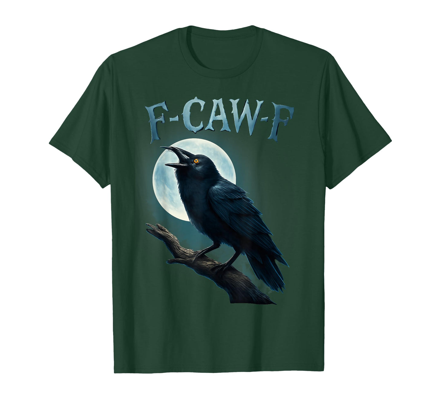 Funny F Caw F Raven Moon Gothic Graphic Halloween Crow Pun T-Shirt