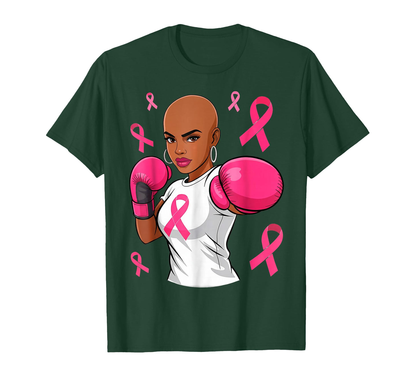 Women Black African American Breast Cancer Afro Pink Ribbon T-Shirt
