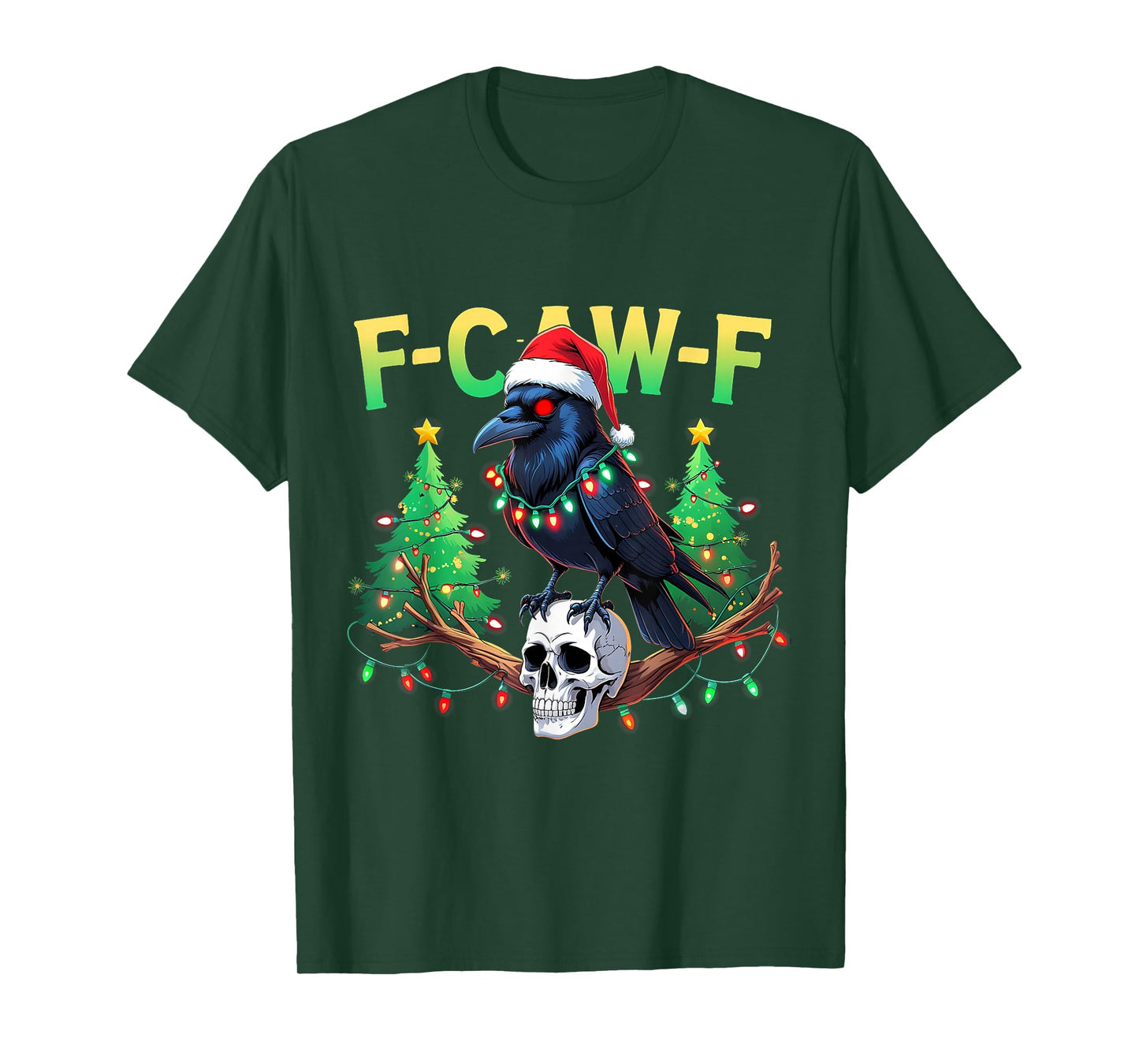 Funny Black Crow F-Caw-F Santa Vintage Christmas Horror T-Shirt