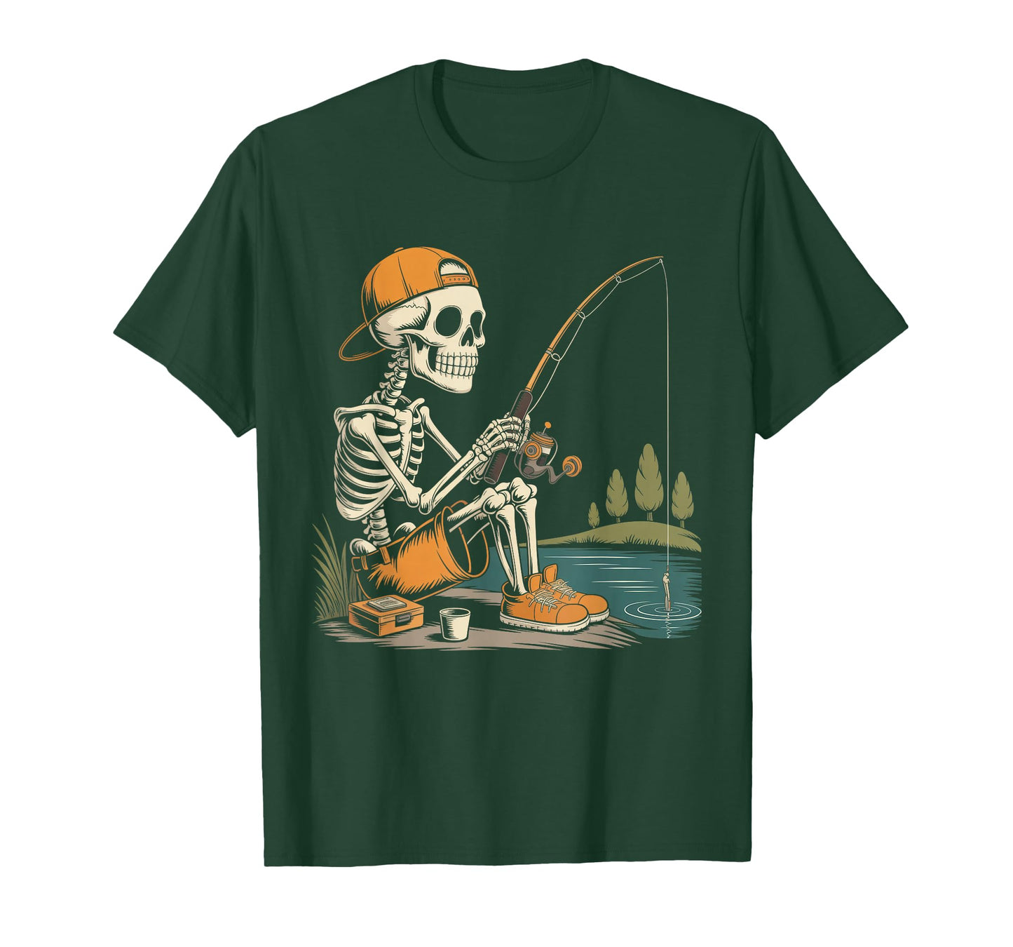 Skeleton Fishing Halloween Costume Funny Fishing Boys Kids T-Shirt