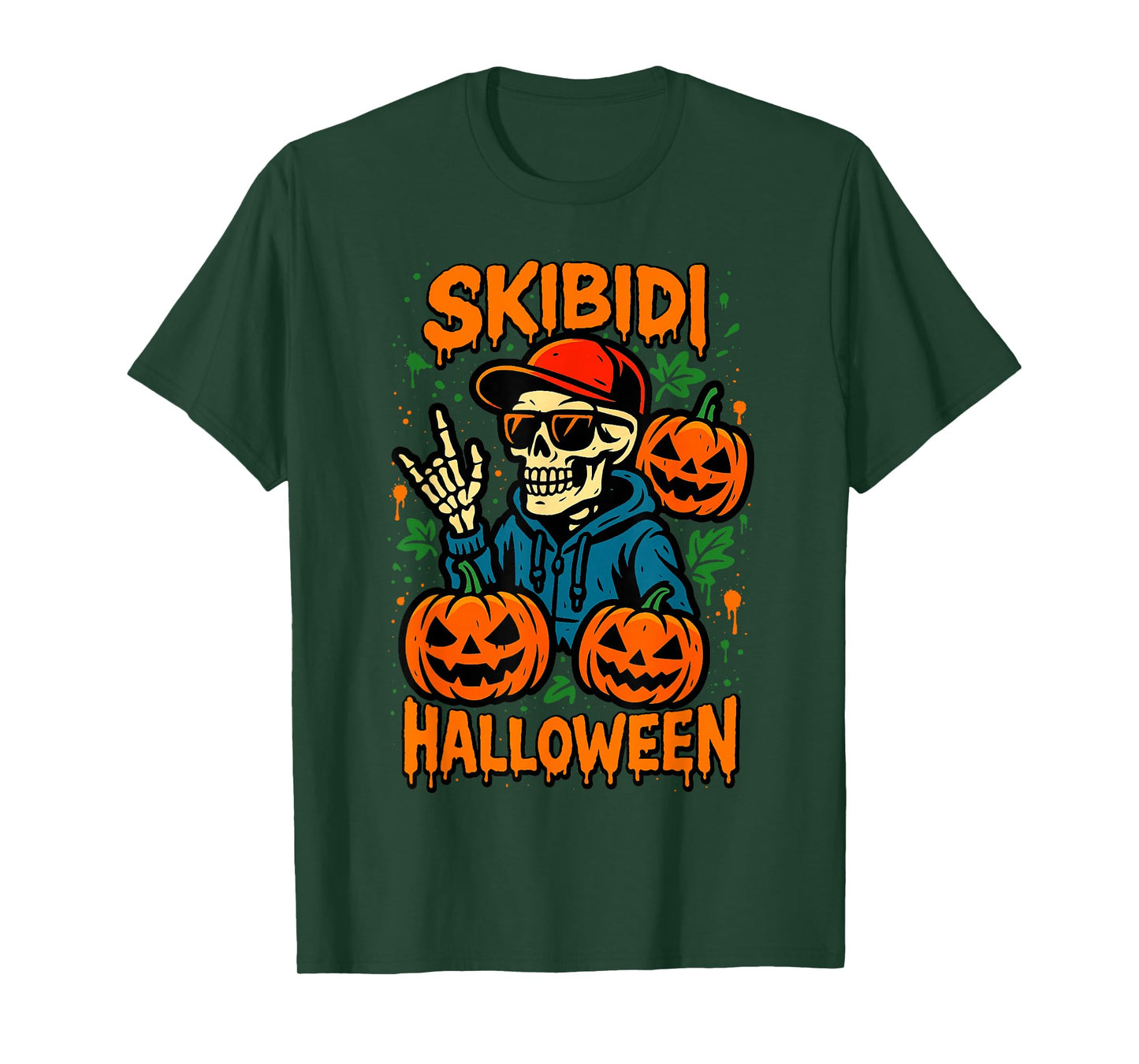 Skibidi Skeleton Halloween Teen Kid Slang Pumpkins Fall Rizz T-Shirt