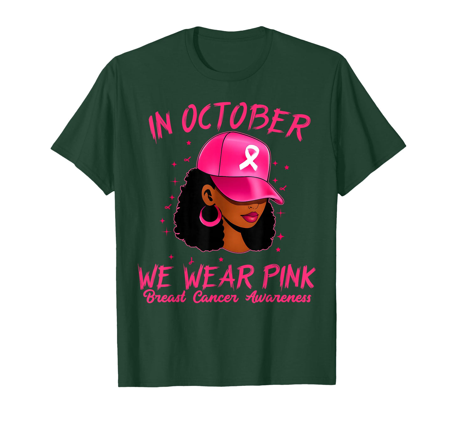 in October We Wear Pink Black Woman Breast Cancer Awareness T-Shirt