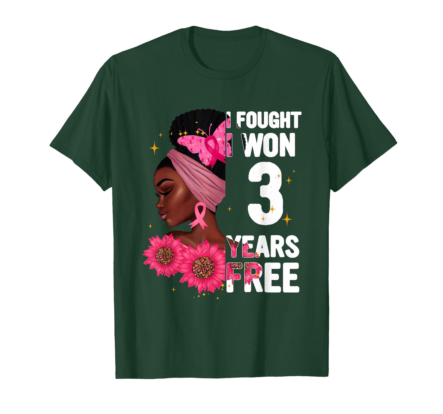 I Fought I Won 3 Year Free Breast Cancer Black Women T-Shirt