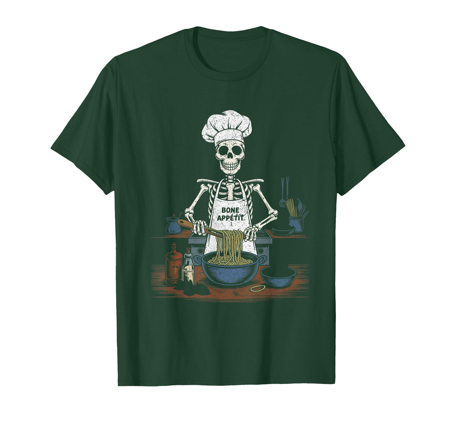Bone Appetit Skeleton Chef Cooking Pasta Funny Halloween T-Shirt
