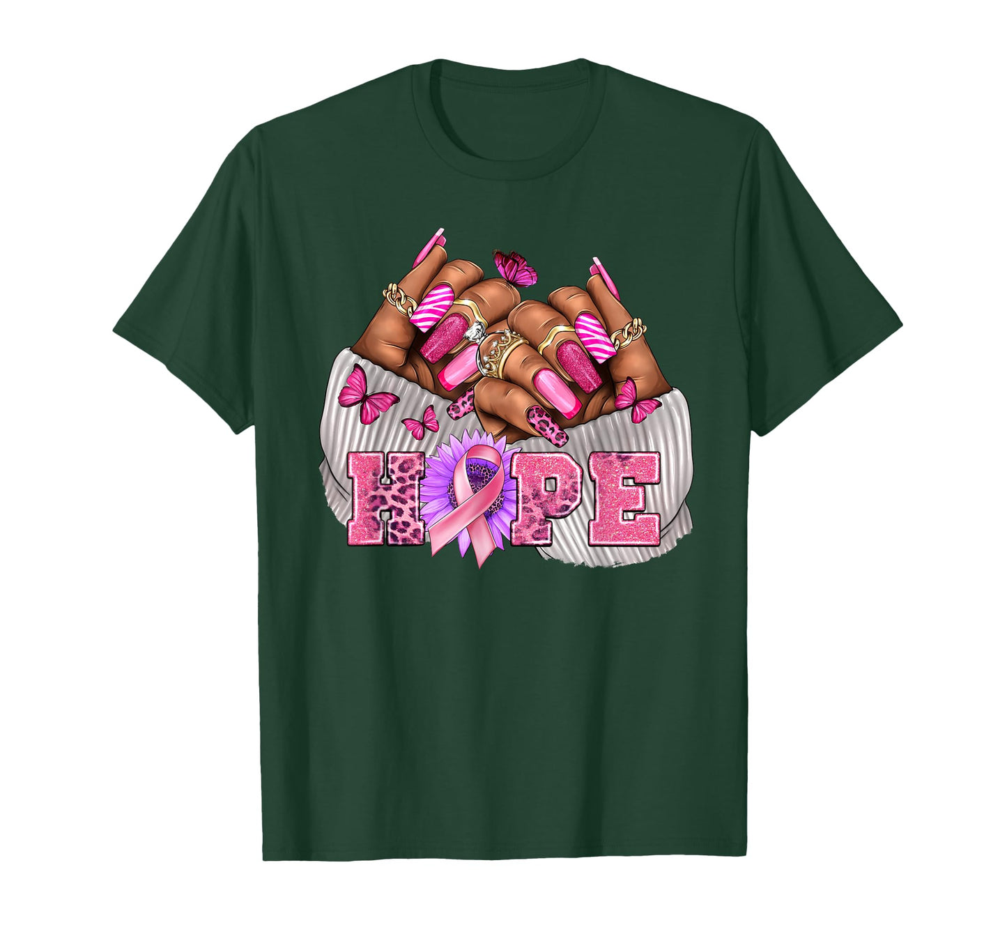 Black Woman Breast Cancer Nails Black Queen October HOPE T-Shirt