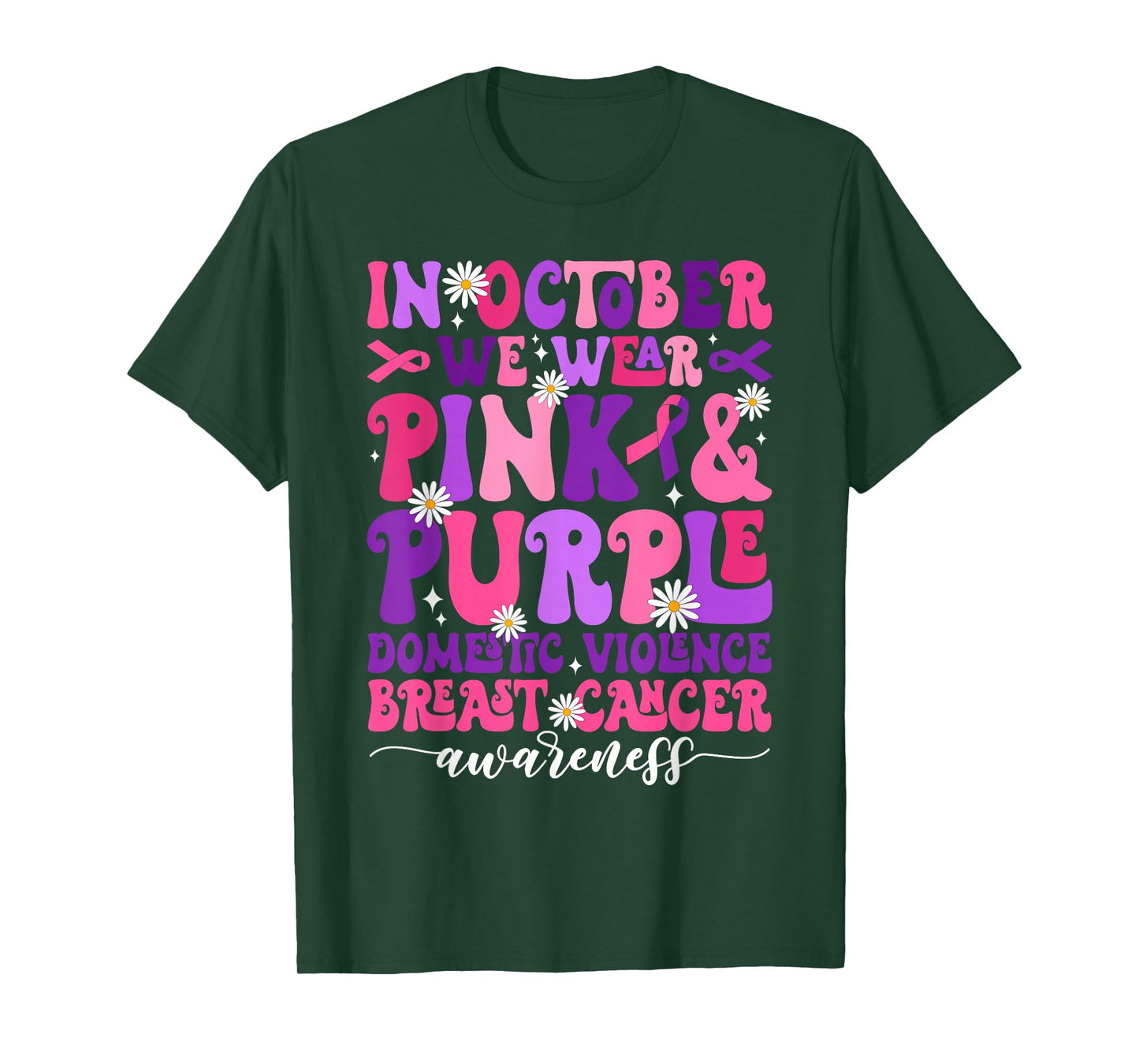Groovy October Domestic Violence Breast Cancer Awareness T-Shirt
