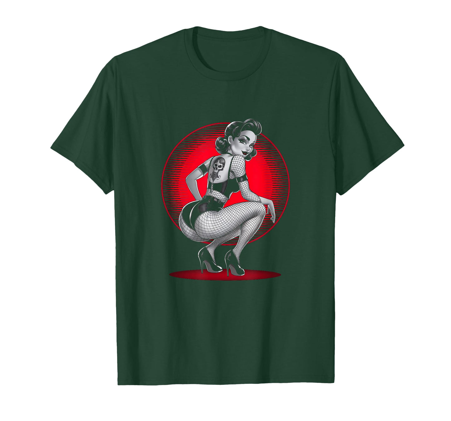 Retro Gothic Halloween Men Women Tees Tattoo Goth Pin-up Girl Vintage Rockabilly Unisex-Adults T-Shirt Black Small Short Sleeve