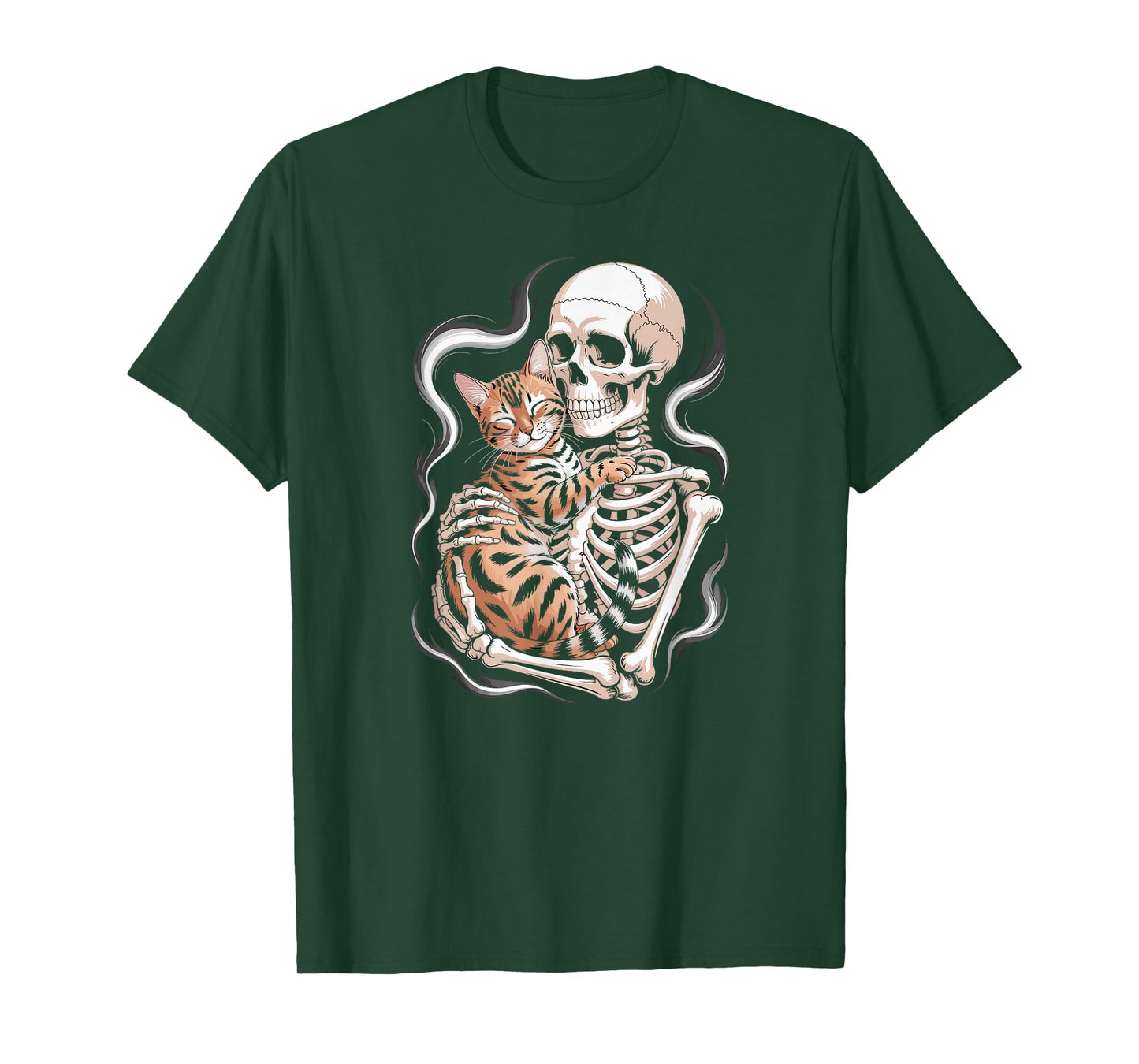 Skeleton Hugging Cat Halloween Cat Lover Cat Dad Mom T-Shirt